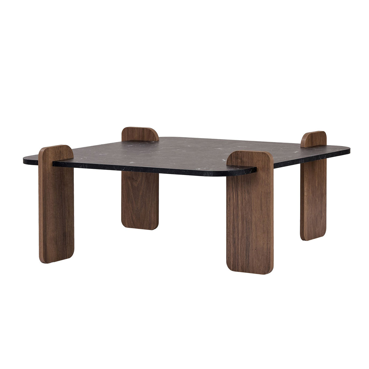 Quadratischer Couchtisch Marais von Nordure in Lotus/Venezia-Nussbaum, melaminbeschichtete Spanplatte, Masse 117 x 117 x 35 cm.