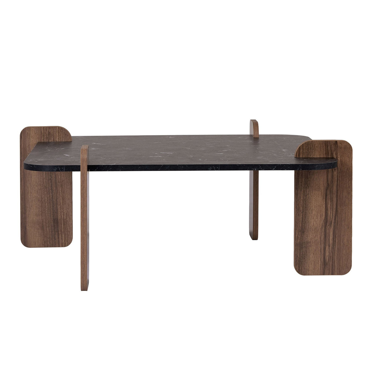 Quadratischer Couchtisch Marais von Nordure in Lotus/Venezia-Nussbaum, melaminbeschichtete Spanplatte, Masse 117 x 117 x 35 cm.