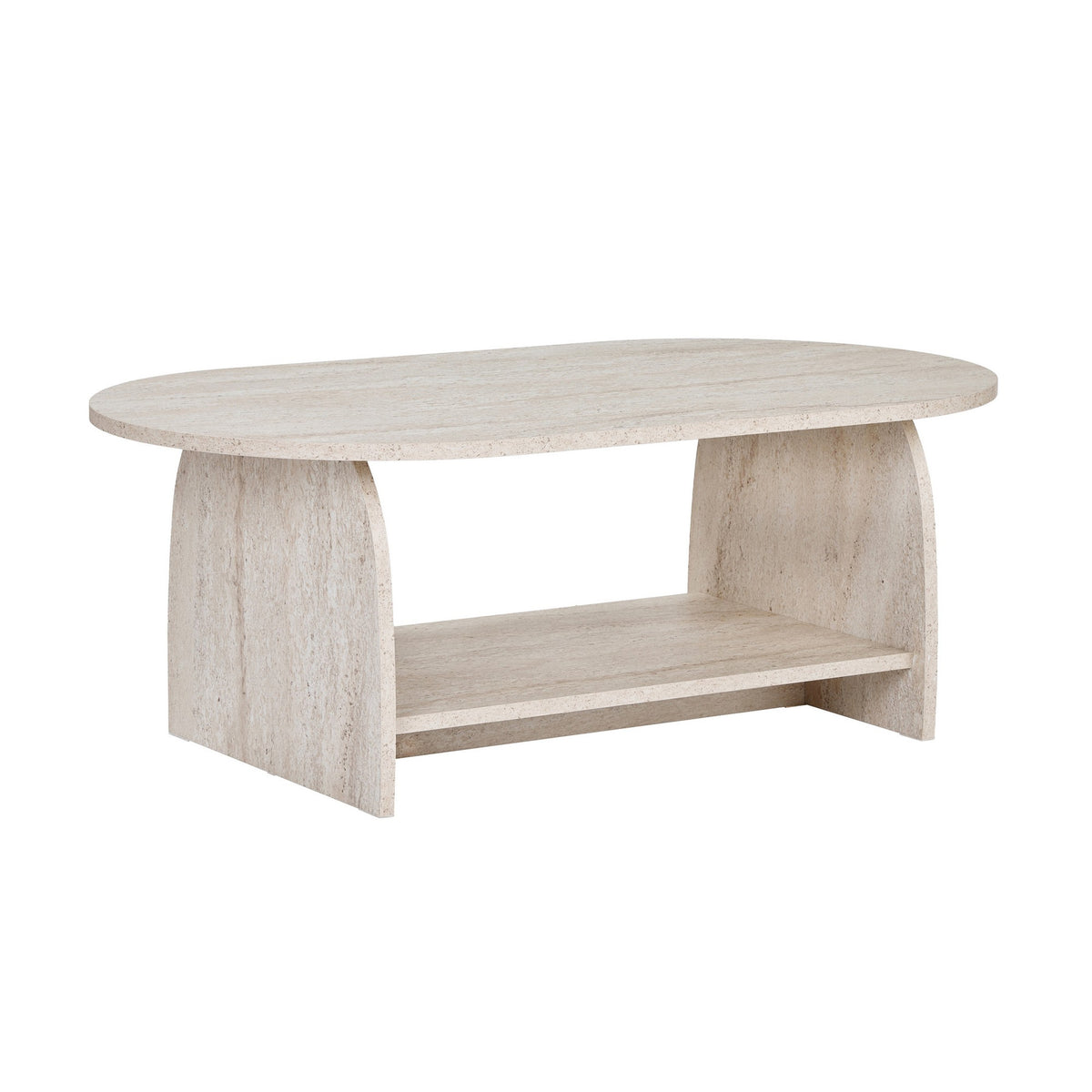 Rafel Couchtisch von Nordure in Travertin-Farbe, rechteckige Form, Material melaminbeschichtete Spanplatte, Masse 110x60x40 cm.