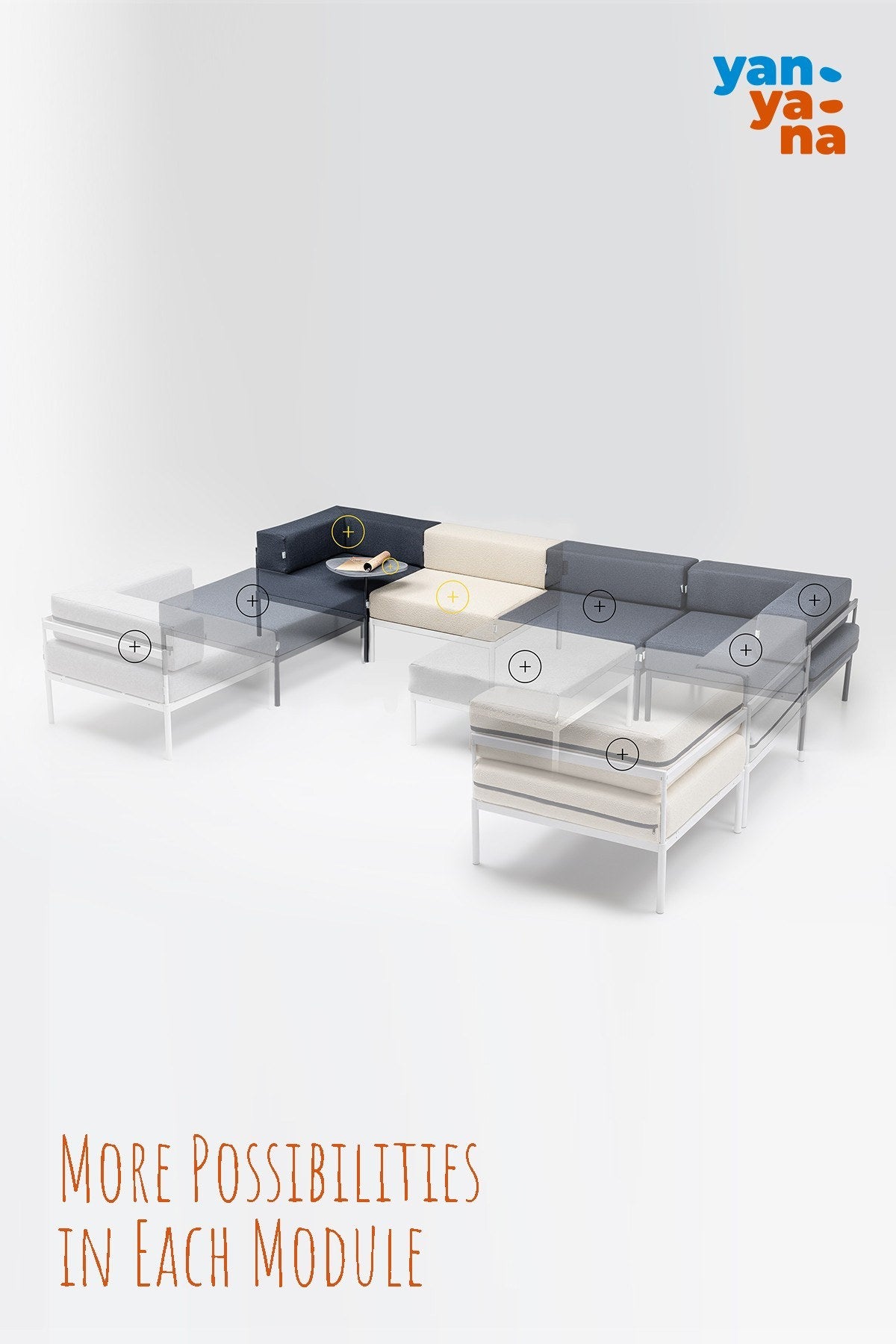 2-Sitzer-Sofa in Weiss / Grau von Hanah Home mit Bouclé-Bezug, Metallgestell und schlanken Metallbeinen, abnehmbare Sitzkissen sichtbar.