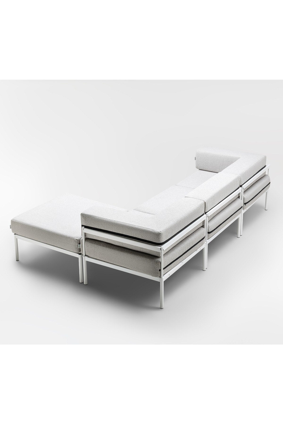 Ecksofa Corner Set 270 in Weiss und Grau mit Bouclé-Stoffbezug, Metallgestell und Metallbeinen, wendbares Design