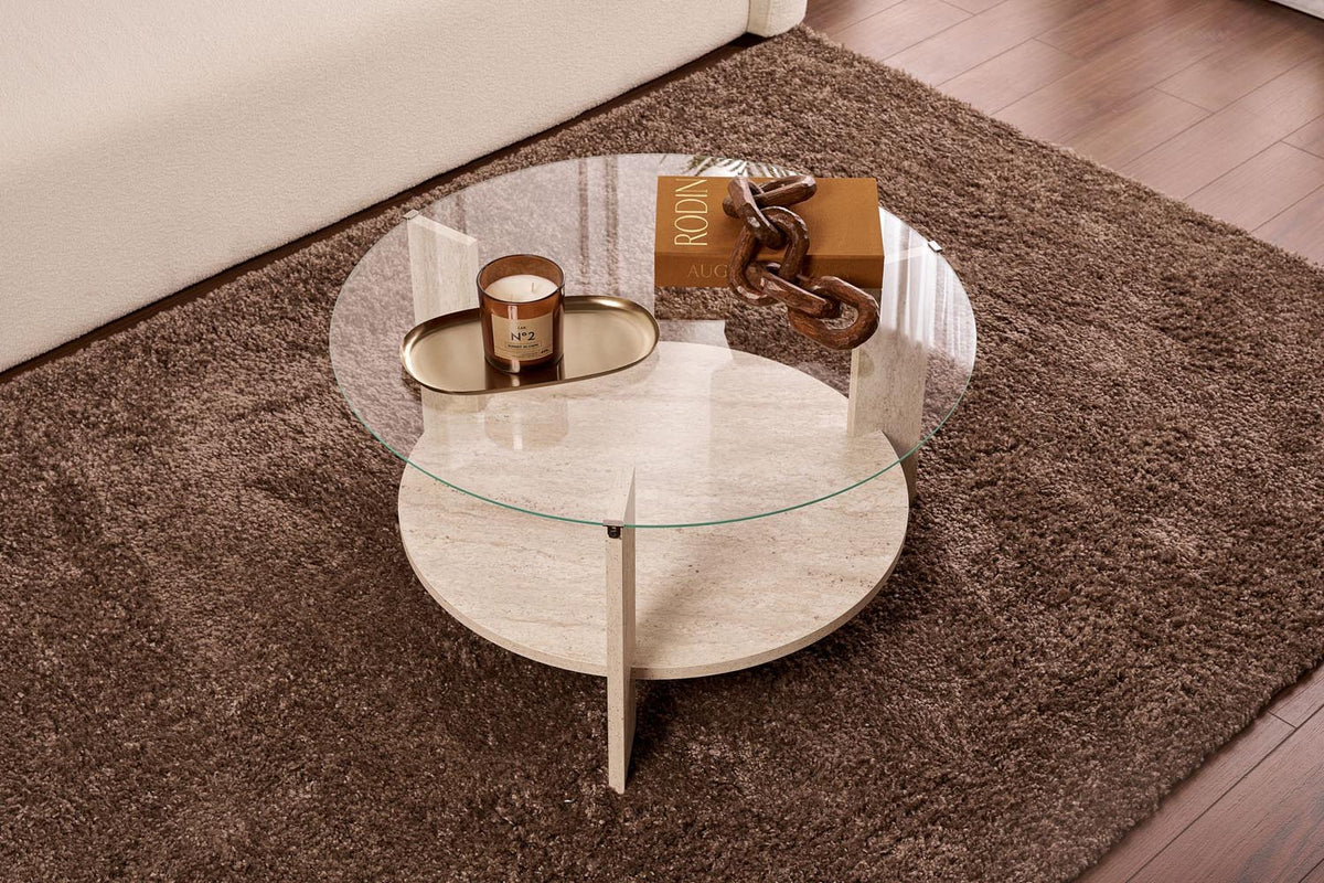 Clara Sofatisch - Travertin Transparent in Travertin Transparent präsentiert im Onlineshop von KAQTU Design AG. Couchtisch ist von Nordure