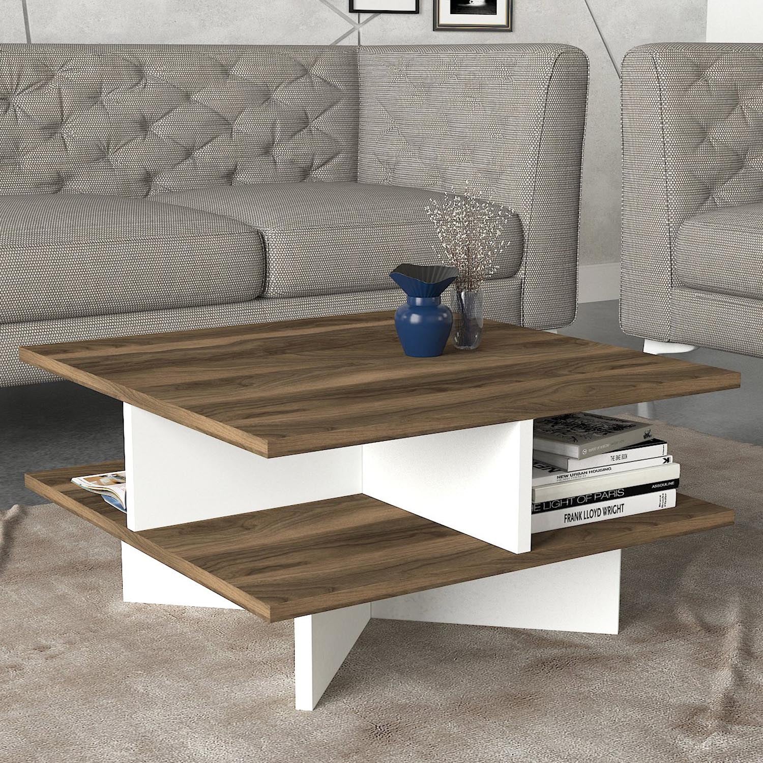 Hamton - Walnut, White in Walnuss Weiss präsentiert im Onlineshop von KAQTU Design AG. Beistelltisch ist von Hanah Home