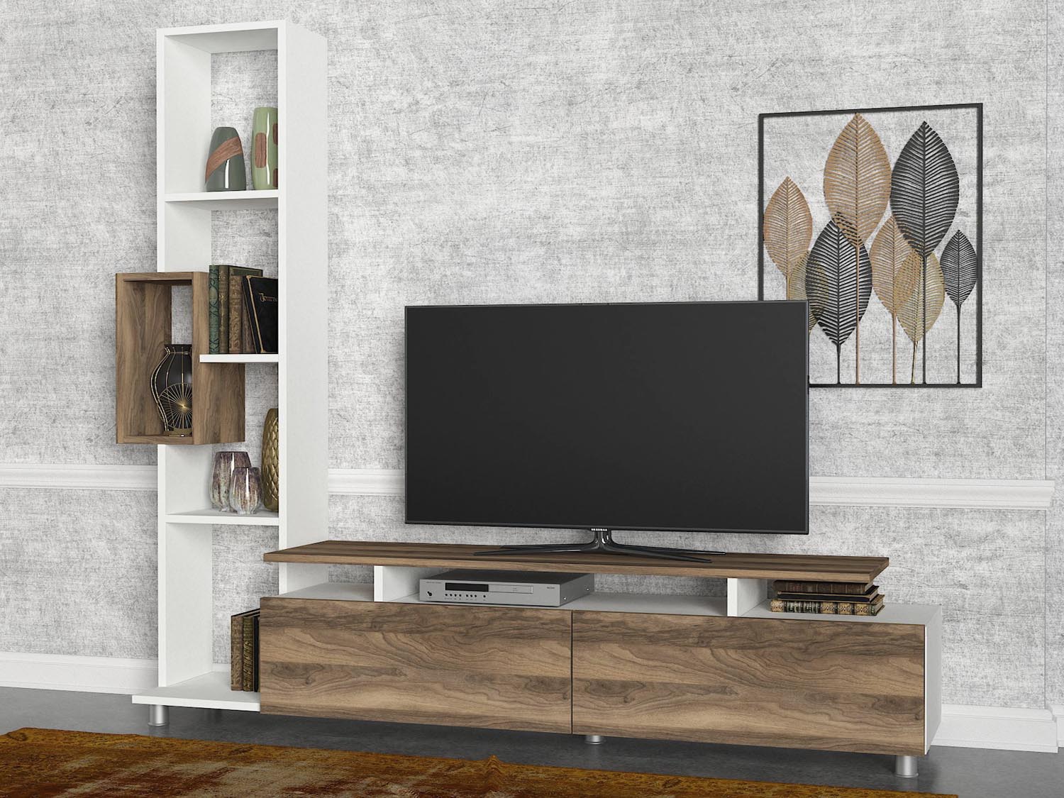 Tulip - White, Walnut in Weisser Walnuss präsentiert im Onlineshop von KAQTU Design AG. TV-Möbel ist von Hanah Home