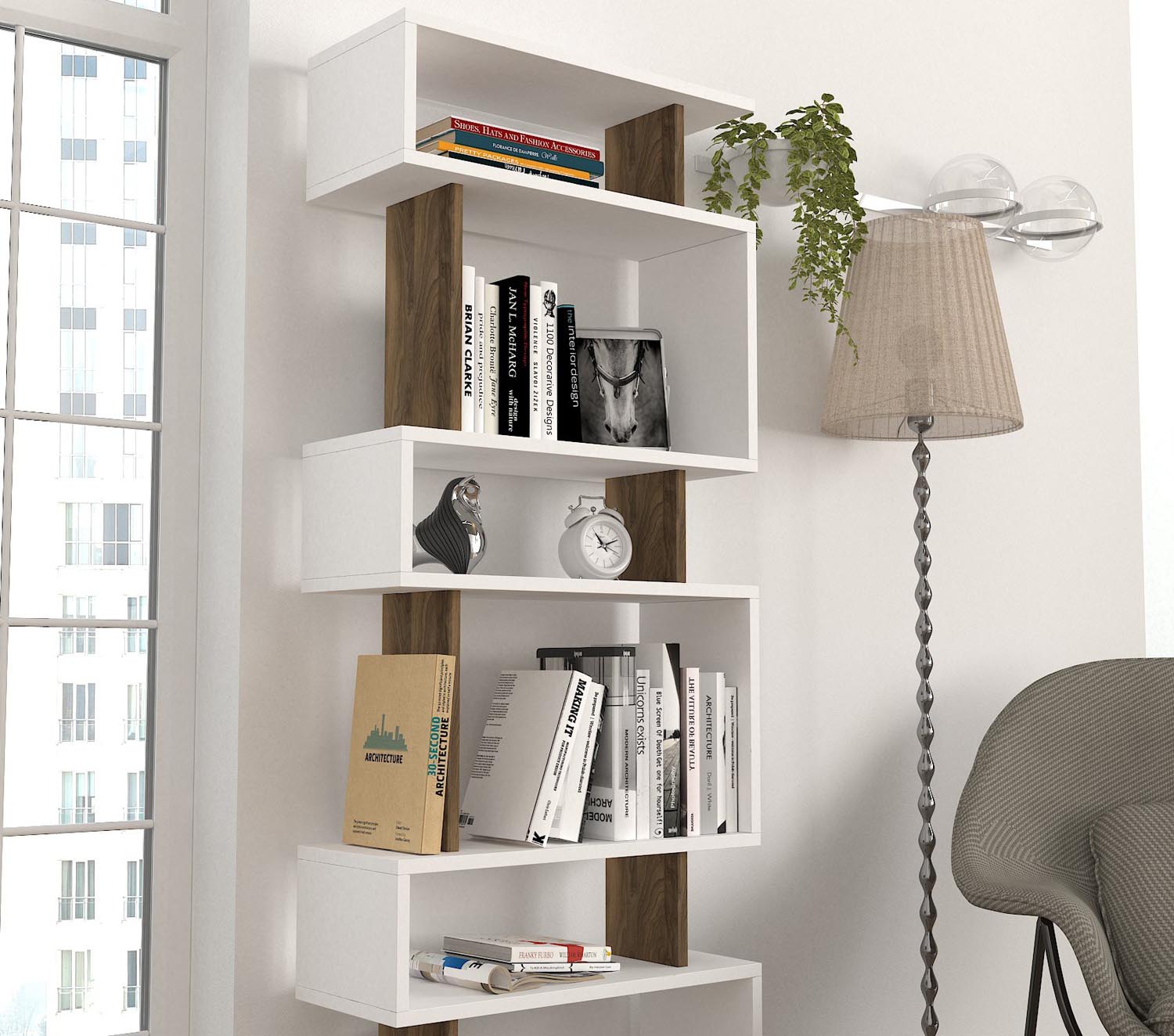 Blok - White, Walnut in Weisser Walnuss präsentiert im Onlineshop von KAQTU Design AG. Bücherregal ist von Hanah Home