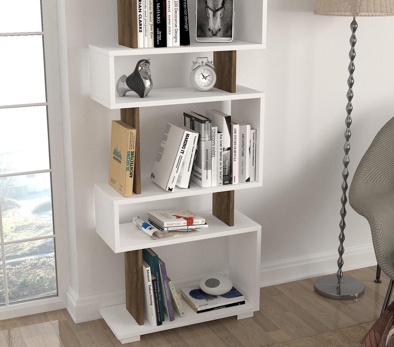 Blok - White, Walnut in Weisser Walnuss präsentiert im Onlineshop von KAQTU Design AG. Bücherregal ist von Hanah Home