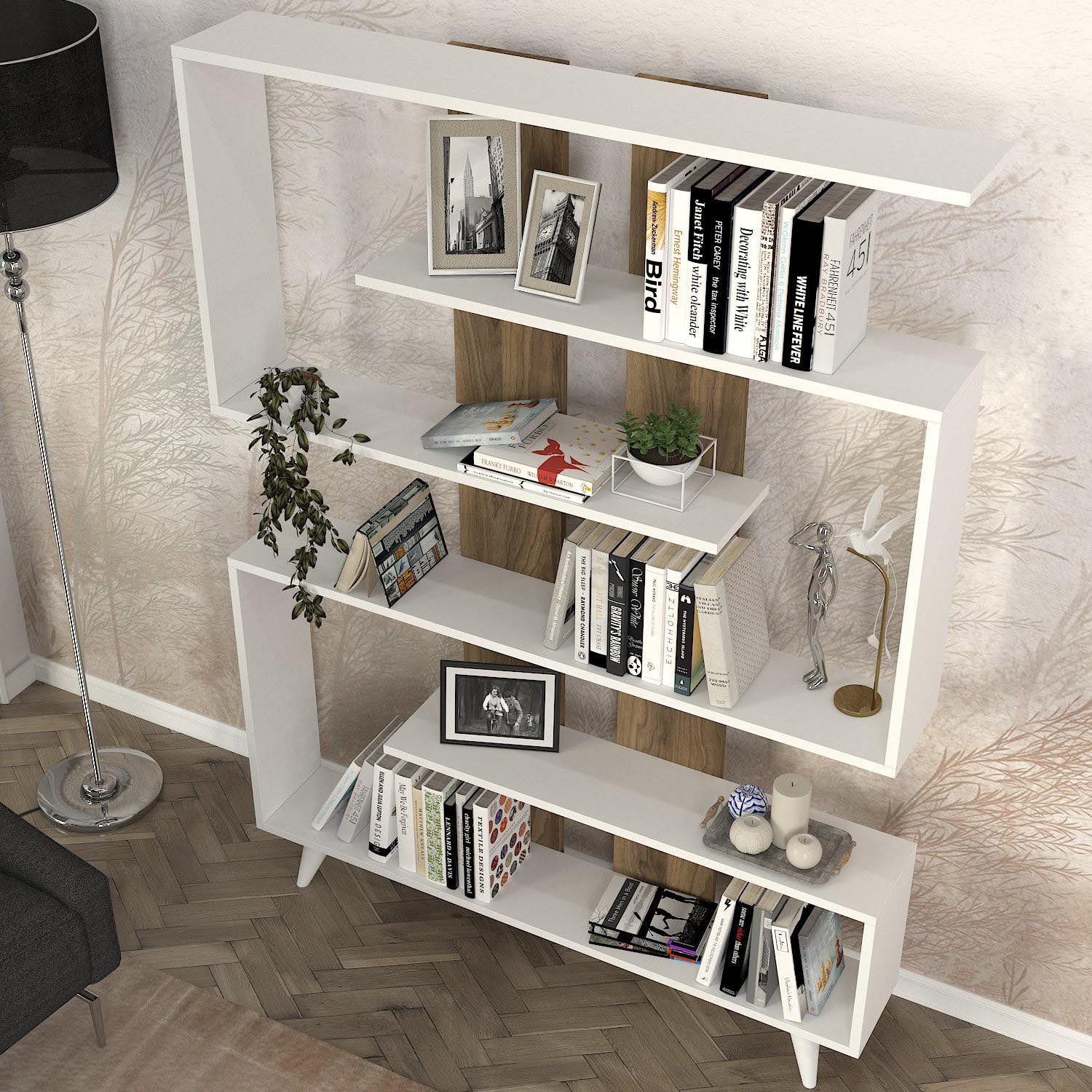 Rain - White, Walnut in Weisser Walnuss präsentiert im Onlineshop von KAQTU Design AG. Bücherregal ist von Hanah Home