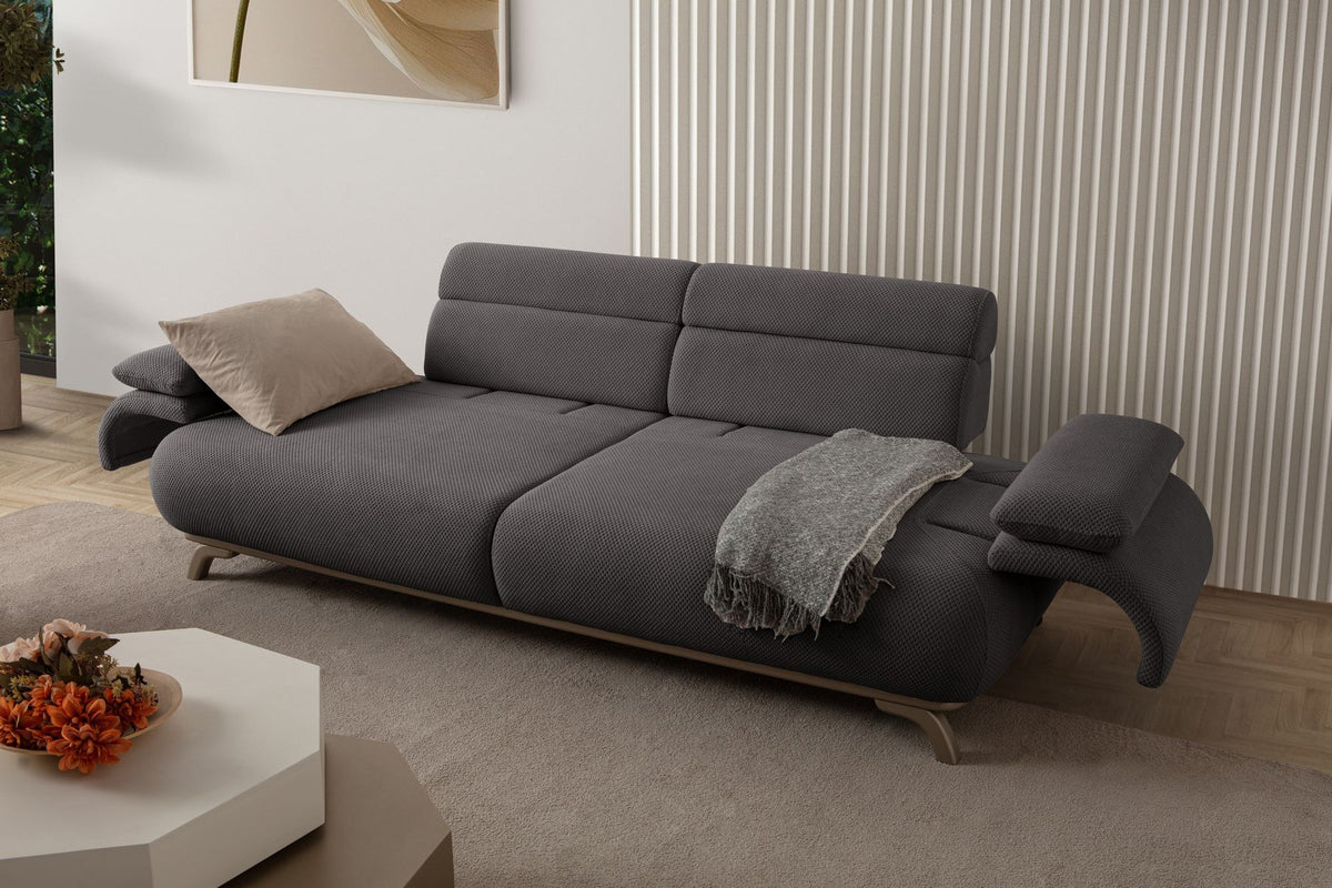 Anthrazitfarbenes 3-Sitzer-Sofa Bonjo Silver mit Polyesterbezug in Tuna-Struktur, Holzbeinen und abnehmbarem Rückenkissen von Hanah Home