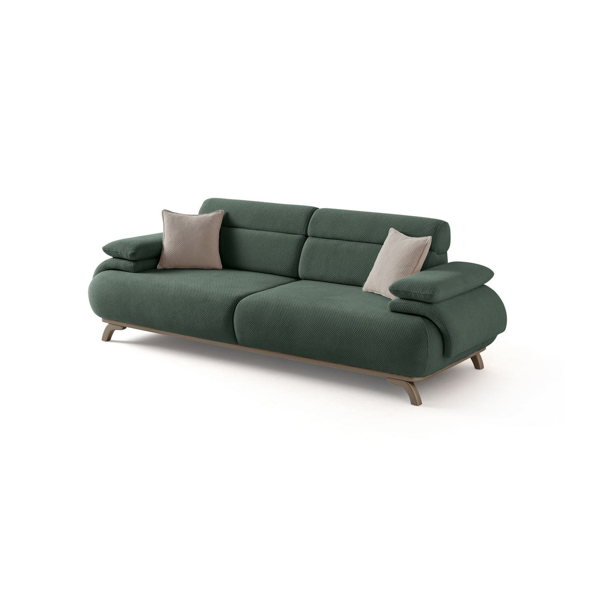 Grünes 3-Sitzer-Sofa Bonjo Silver mit Polyester-Bezug, Holzbeinen und abnehmbarem Rückenkissen, Gestell aus Hainbuche und Spanplatte.