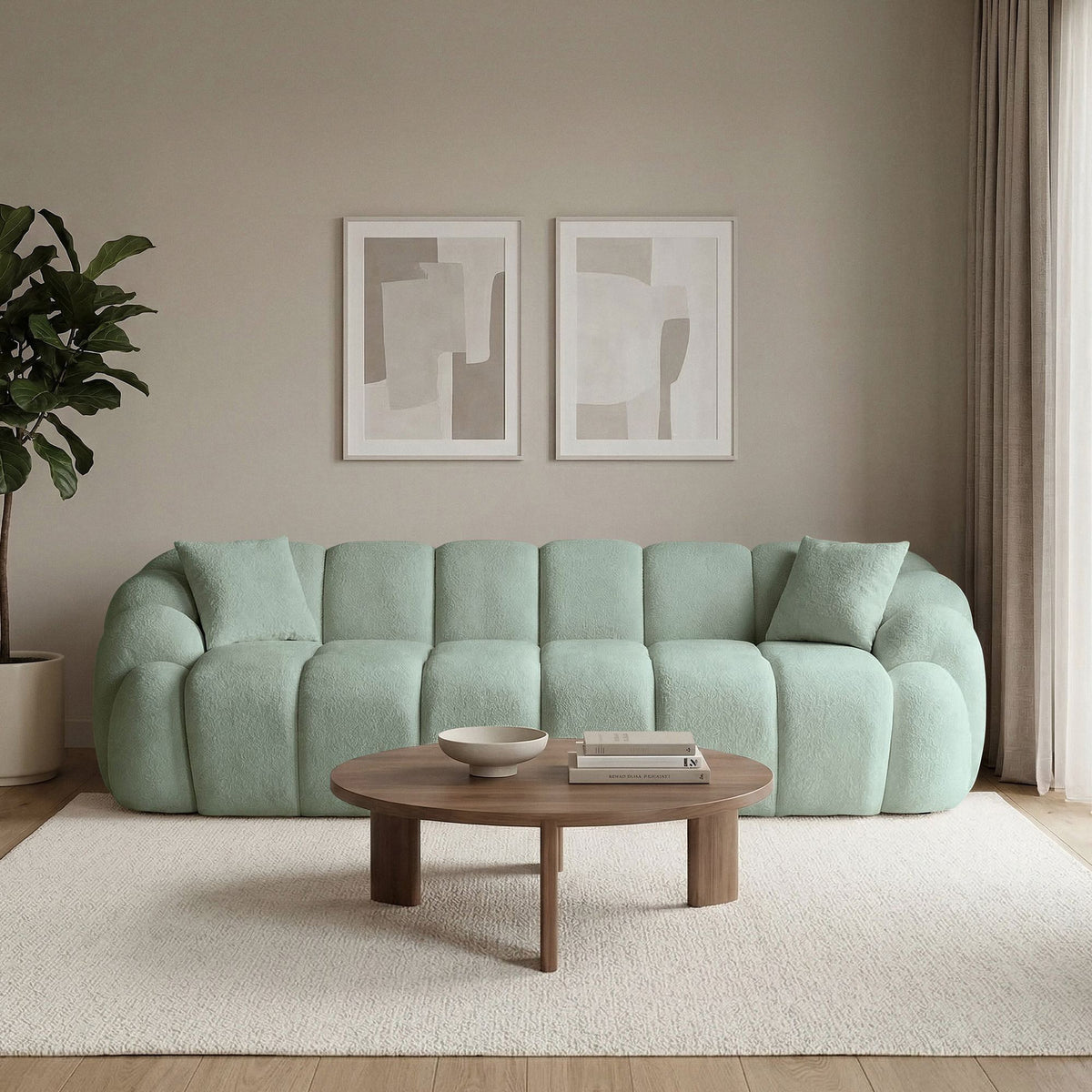 Türkisfarbenes 4-Sitzer Sofa Octavio von Hanah Home mit Polyesterbezug, Holzgestell und schlanken Kunststoffbeinen, seitliche Ansicht.