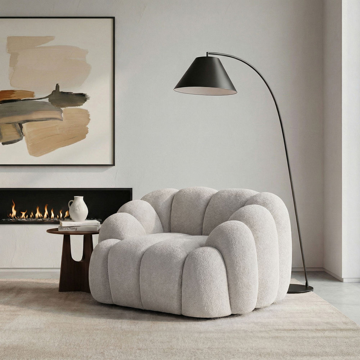 Weisses 1-Sitzer Sofa Octavio mit Polyesterbezug, Gestell aus Hainbuche, Kunststoffbeinen und abnehmbarem Rückenkissen, Frontansicht.