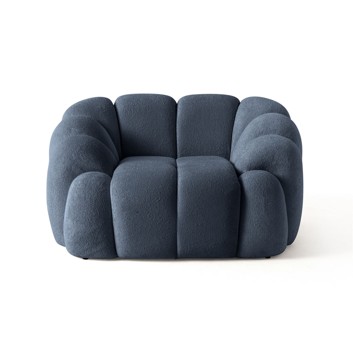 Marineblaues 1-Sitzer Sofa Octavio von Hanah Home mit Polyesterbezug, Kunststoffbeinen und abnehmbarem Rückenkissen, Frontalansicht.