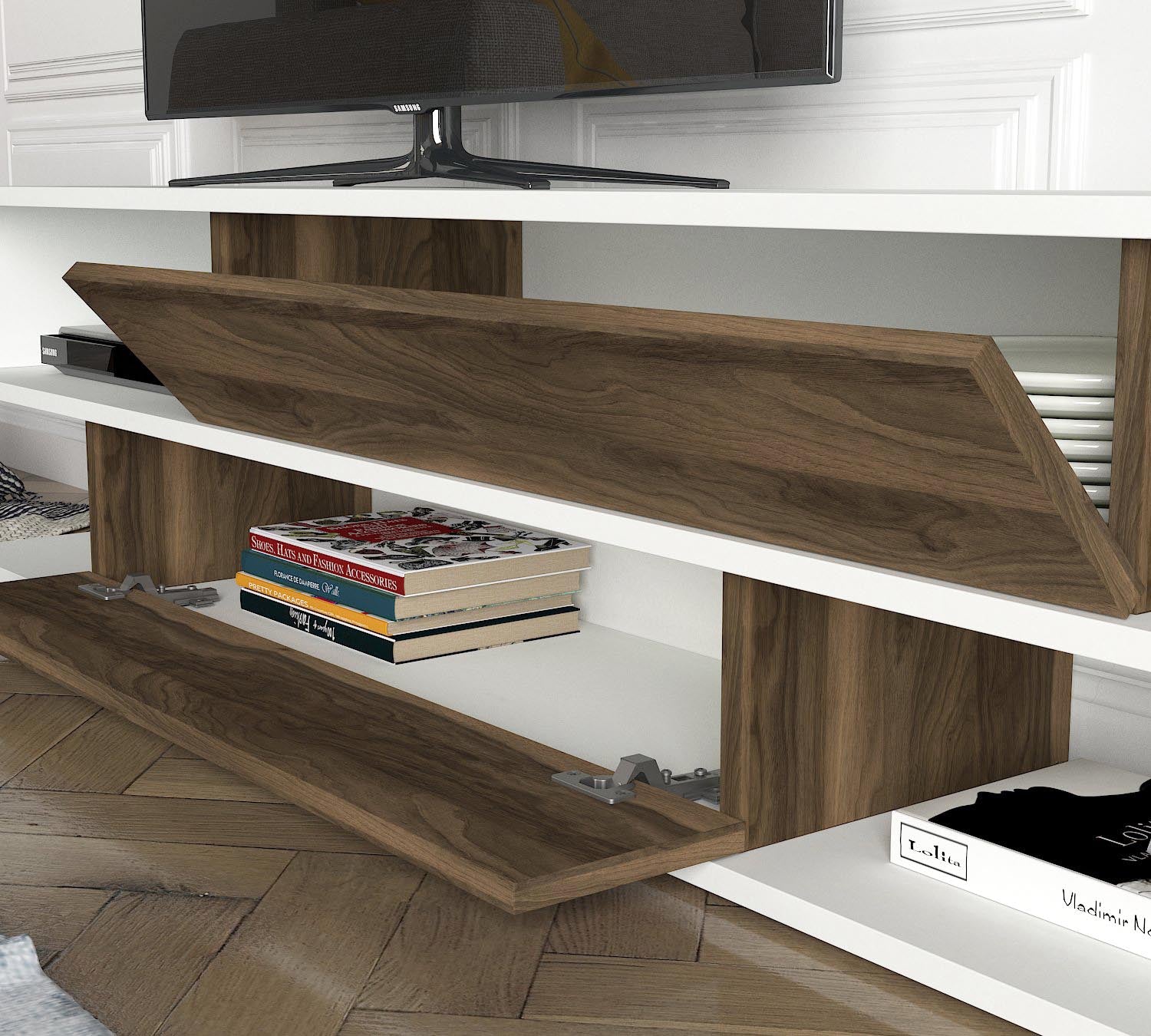 Manyetik - White, Walnut in Weisser Walnuss präsentiert im Onlineshop von KAQTU Design AG. TV-Möbel ist von Hanah Home