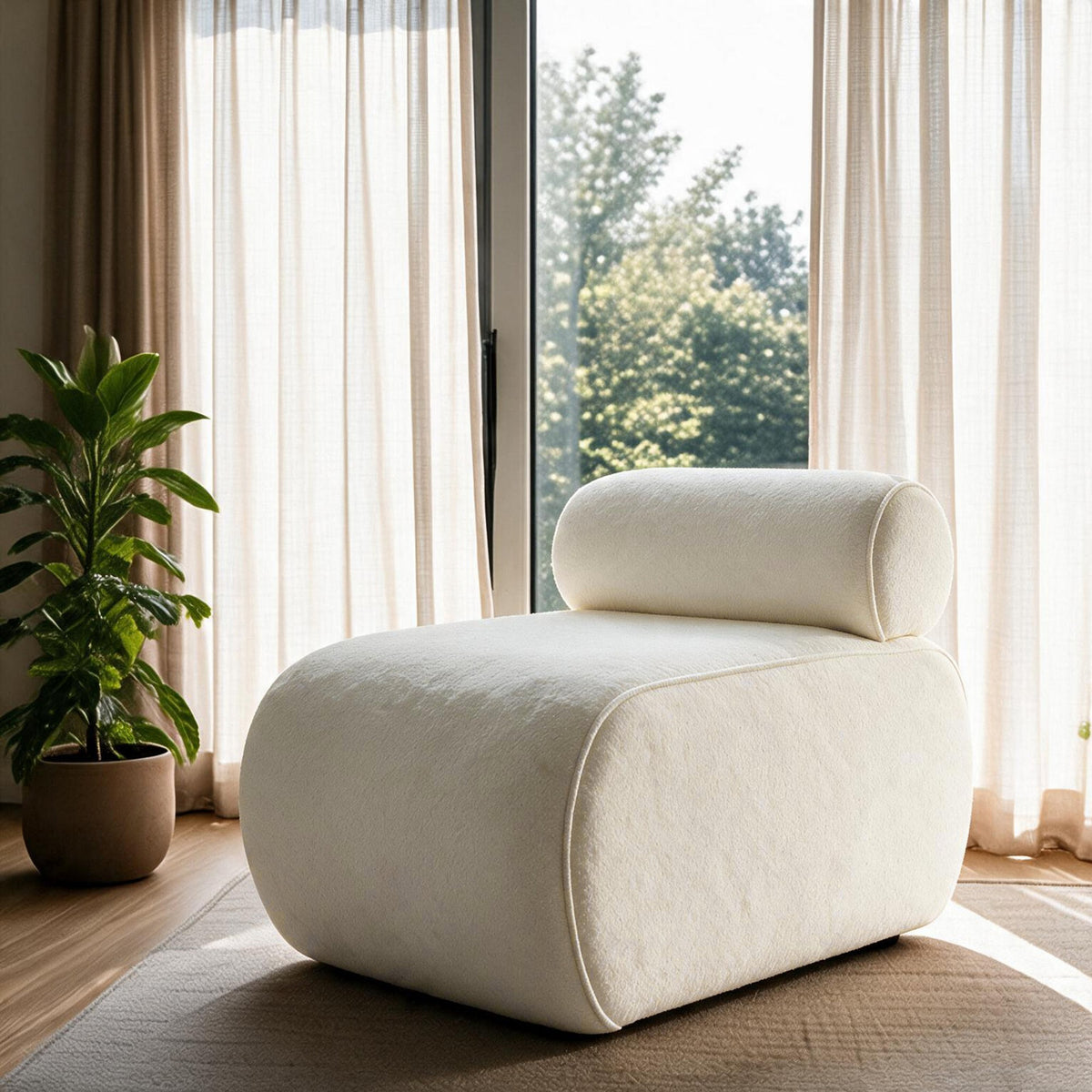 Off-White Ohrensessel Cosmo von Hanah Home mit gestricktem Polyesterbezug, Kunststoffbeinen und gepolsterten Armlehnen im Wohnraum