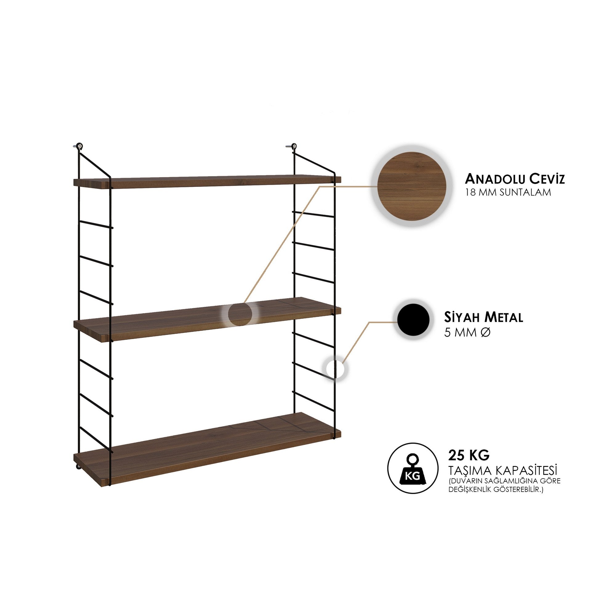Armoni 3'lü - Walnut in Walnuss präsentiert im Onlineshop von KAQTU Design AG. Wandregal ist von Hanah Home
