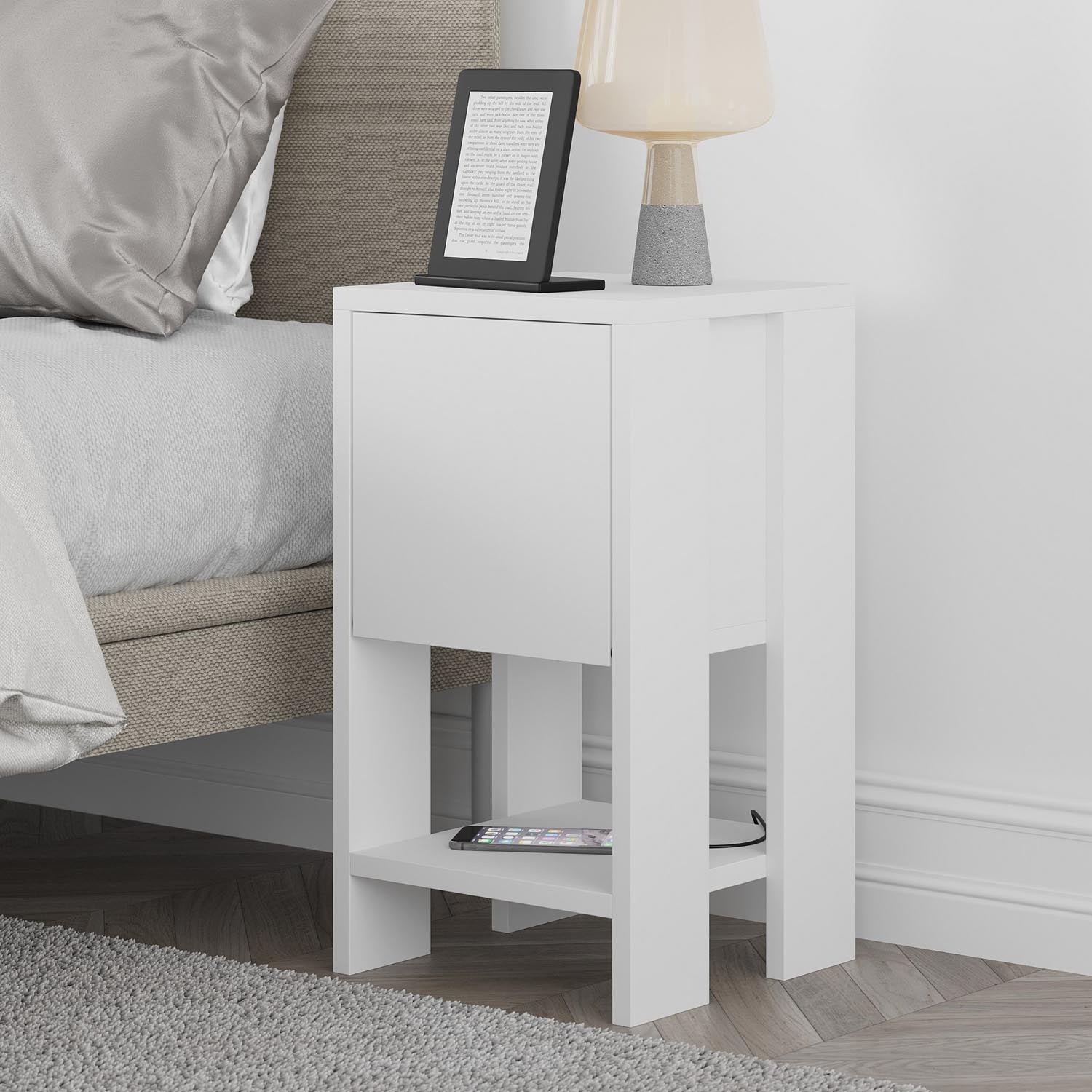 Ema - White, White in Weiss präsentiert im Onlineshop von KAQTU Design AG. Nachttisch ist von Hanah Home