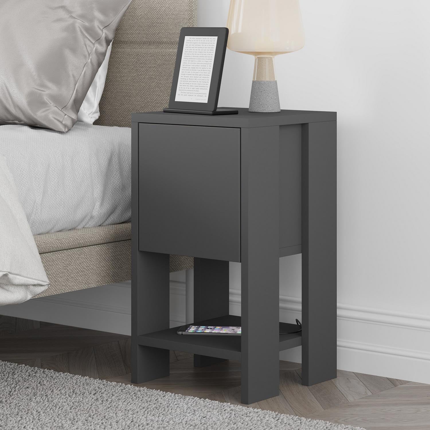 Ema - Anthracite, Anthracite in Anthrazit präsentiert im Onlineshop von KAQTU Design AG. Nachttisch ist von Hanah Home