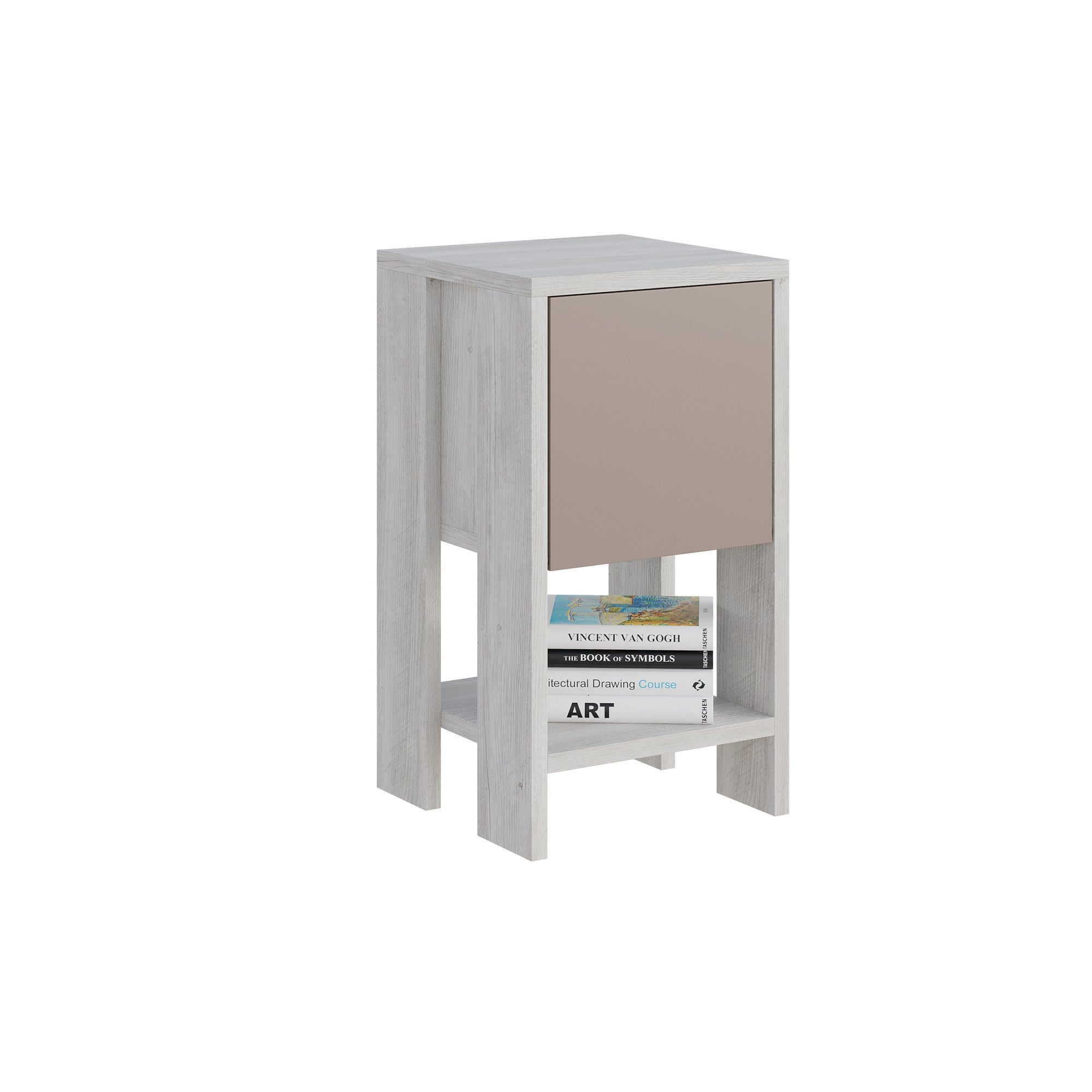 Ema - White, Light Mocha in Weiss
 Hell- Mokka präsentiert im Onlineshop von KAQTU Design AG. Nachttisch ist von Hanah Home