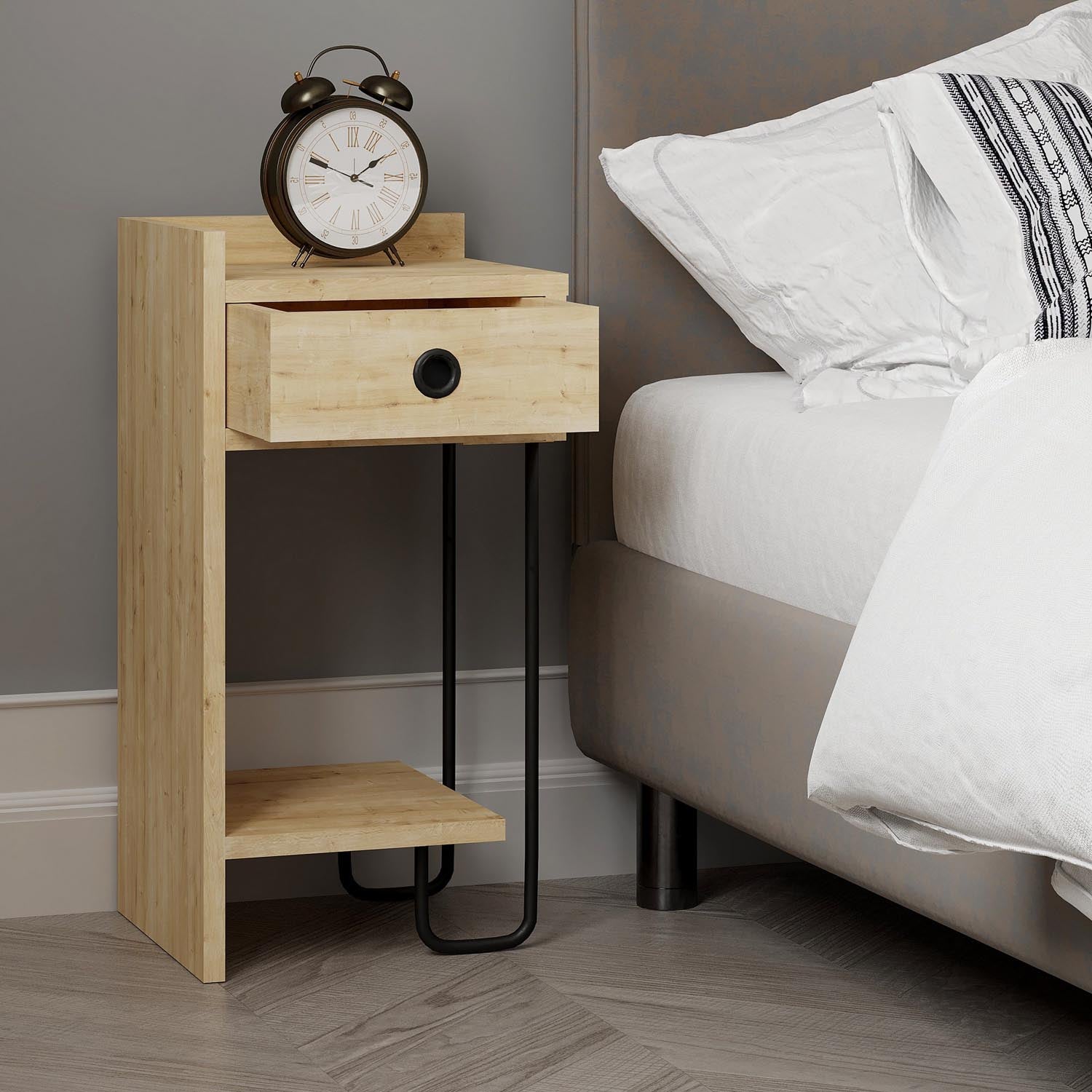 Sirius Left - Oak v2 in Eiche präsentiert im Onlineshop von KAQTU Design AG. Nachttisch ist von Hanah Home