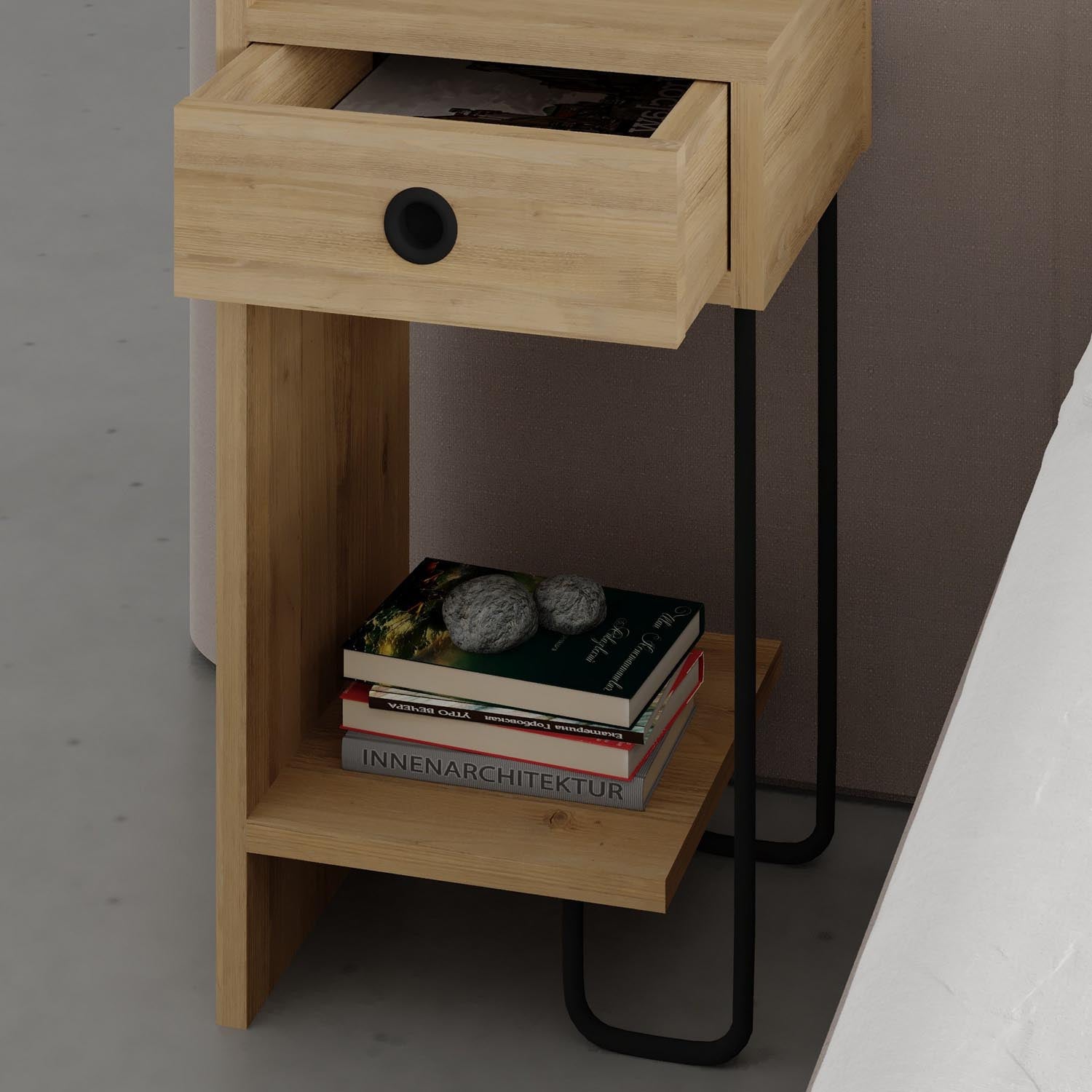 Sirius Left - Oak v2 in Eiche präsentiert im Onlineshop von KAQTU Design AG. Nachttisch ist von Hanah Home