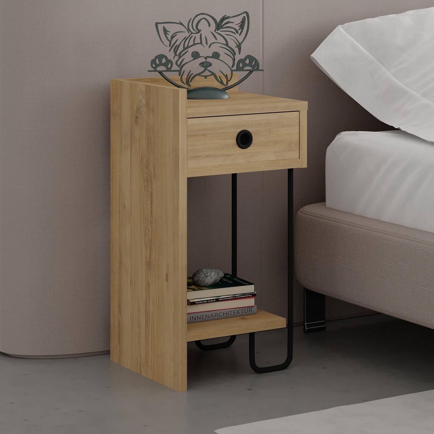 Sirius Left - Oak v2 in Eiche präsentiert im Onlineshop von KAQTU Design AG. Nachttisch ist von Hanah Home