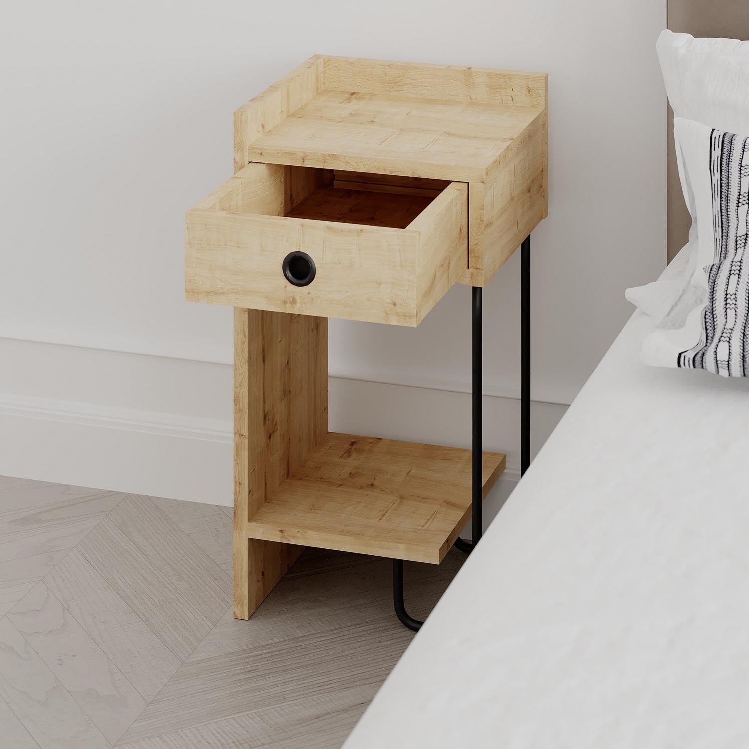 Sirius Left - Oak v2 in Eiche präsentiert im Onlineshop von KAQTU Design AG. Nachttisch ist von Hanah Home