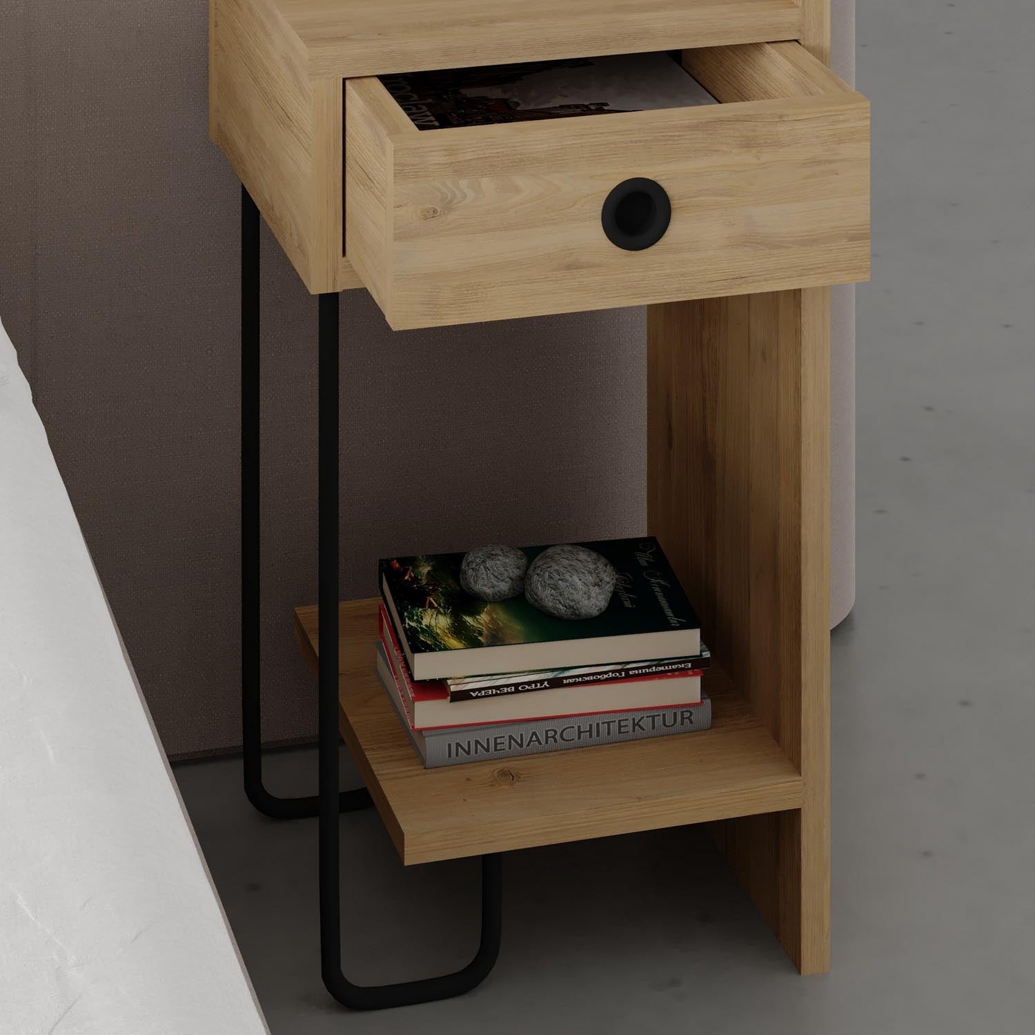 Sirius Right - Oak in Eiche präsentiert im Onlineshop von KAQTU Design AG. Nachttisch ist von Hanah Home