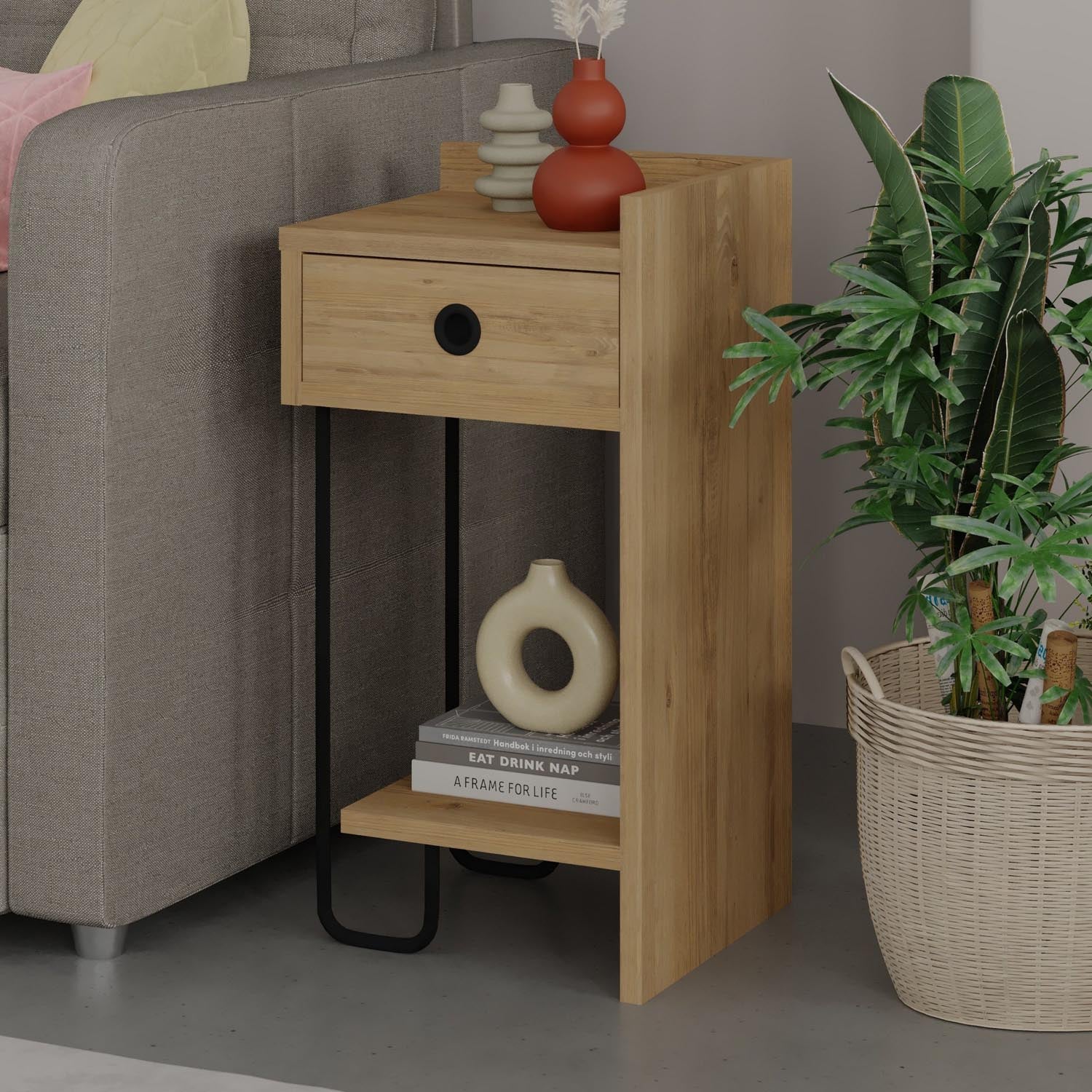 Sirius Right - Oak in Eiche präsentiert im Onlineshop von KAQTU Design AG. Nachttisch ist von Hanah Home
