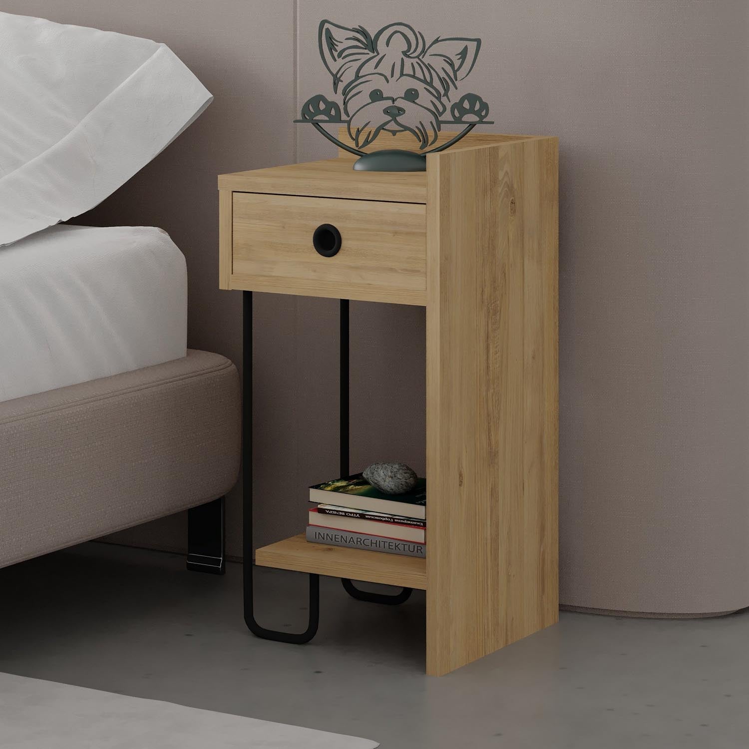 Sirius Right - Oak in Eiche präsentiert im Onlineshop von KAQTU Design AG. Nachttisch ist von Hanah Home
