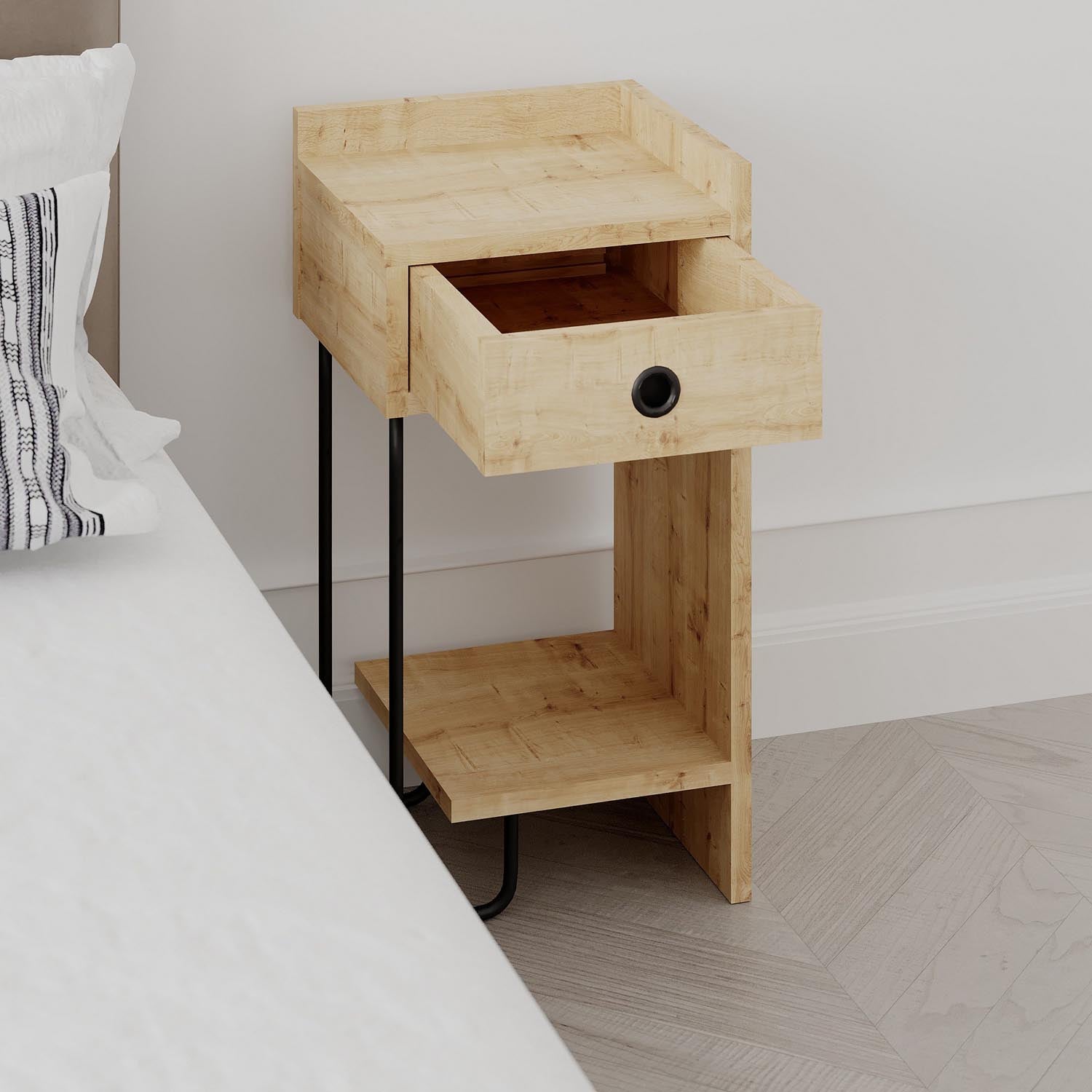 Sirius Right - Oak in Eiche präsentiert im Onlineshop von KAQTU Design AG. Nachttisch ist von Hanah Home