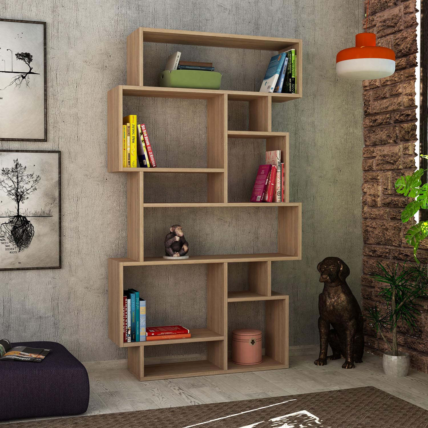 Karmato - Sonoma Oak in Sonoma Eiche präsentiert im Onlineshop von KAQTU Design AG. Bücherregal ist von Hanah Home