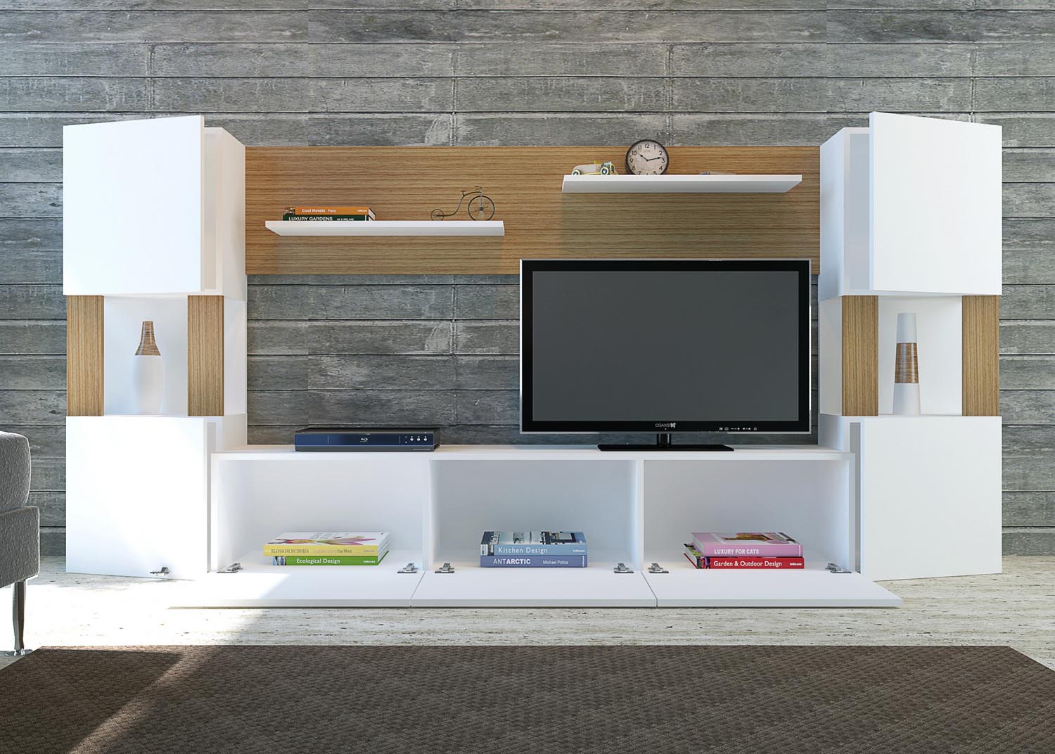 Lore - White, Teak in Weiss
 Teak präsentiert im Onlineshop von KAQTU Design AG. TV-Möbel ist von Hanah Home
