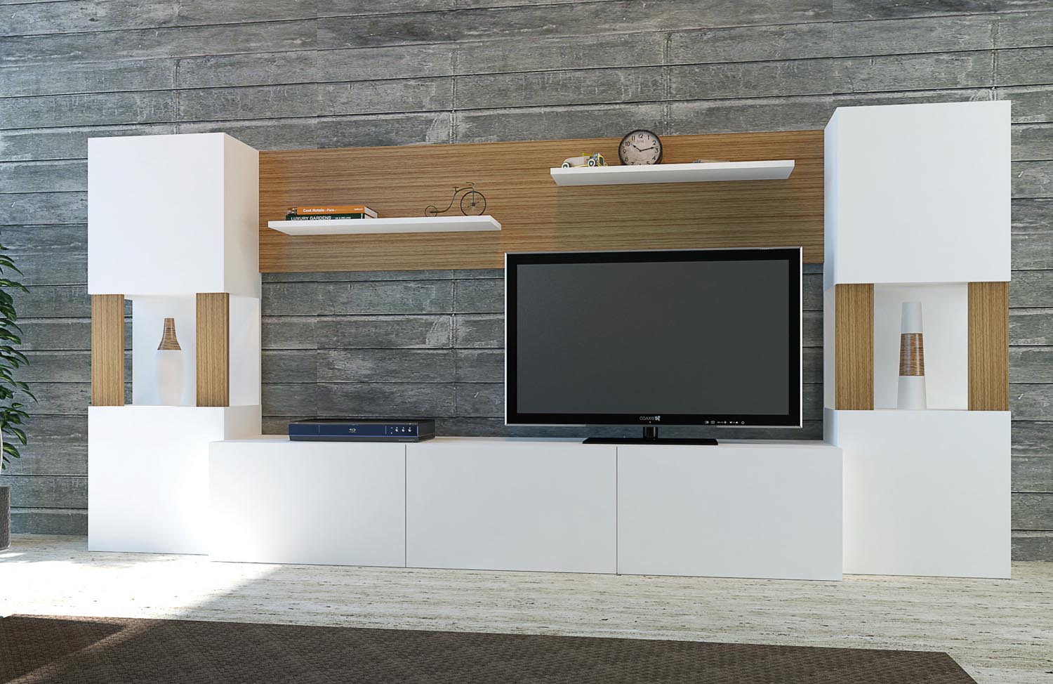 Lore - White, Teak in Weiss
 Teak präsentiert im Onlineshop von KAQTU Design AG. TV-Möbel ist von Hanah Home
