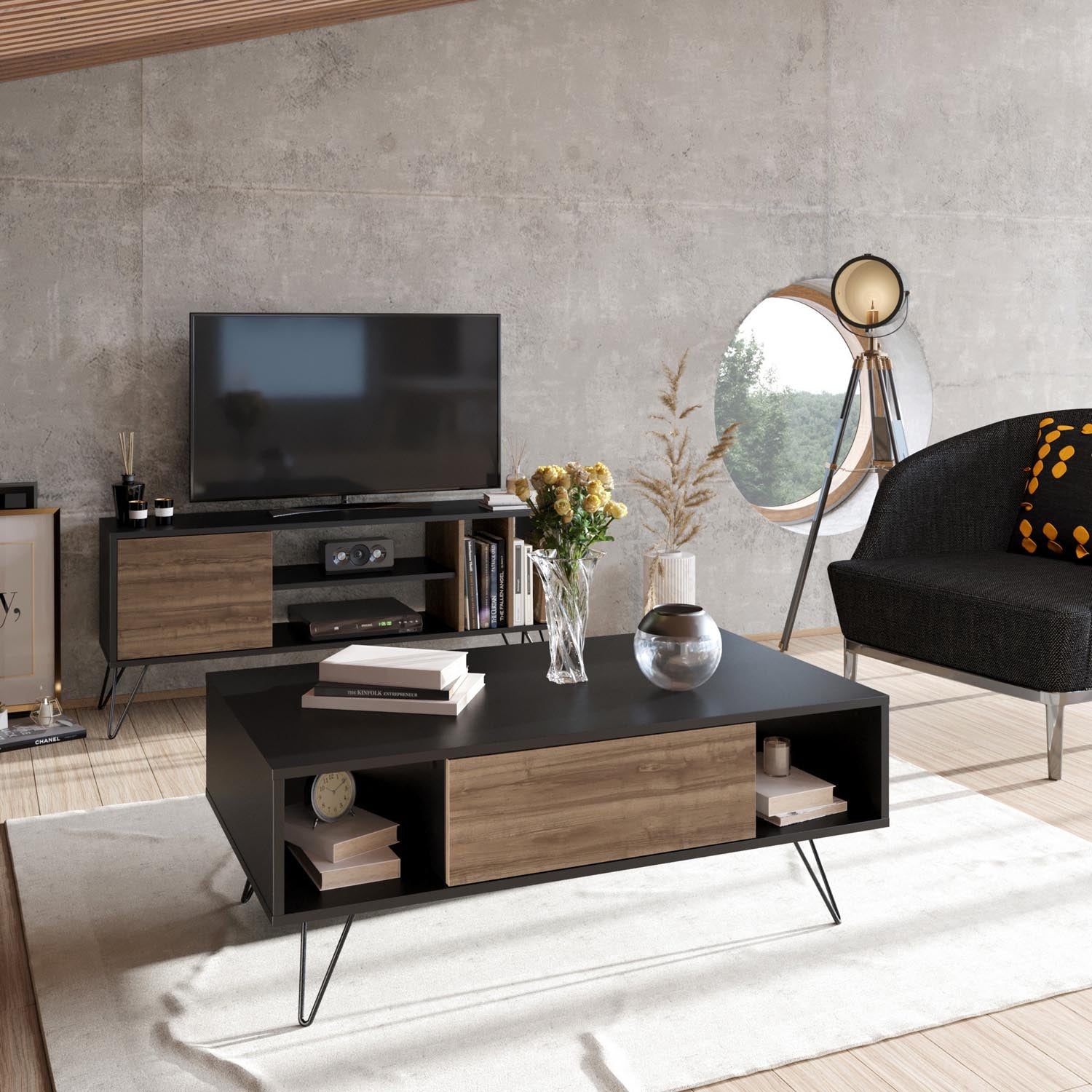 Mistico - Black, Walnut in Schwarznuss präsentiert im Onlineshop von KAQTU Design AG. Beistelltisch ist von Hanah Home