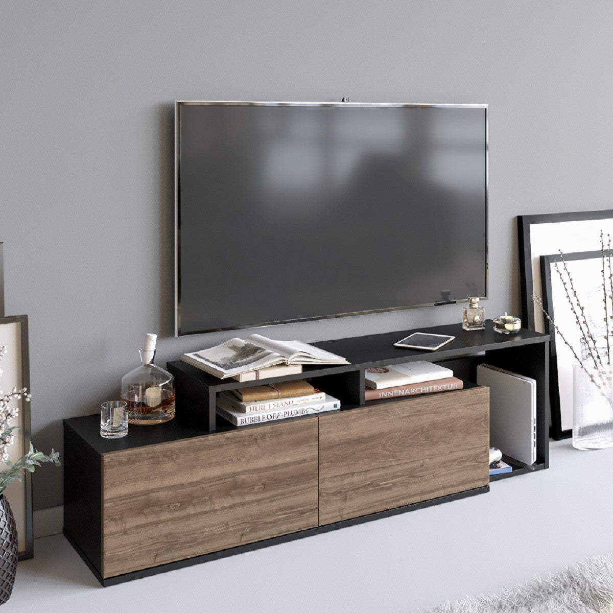 Nexera - Black, Walnut in Schwarznuss präsentiert im Onlineshop von KAQTU Design AG. Sideboard ist von Hanah Home