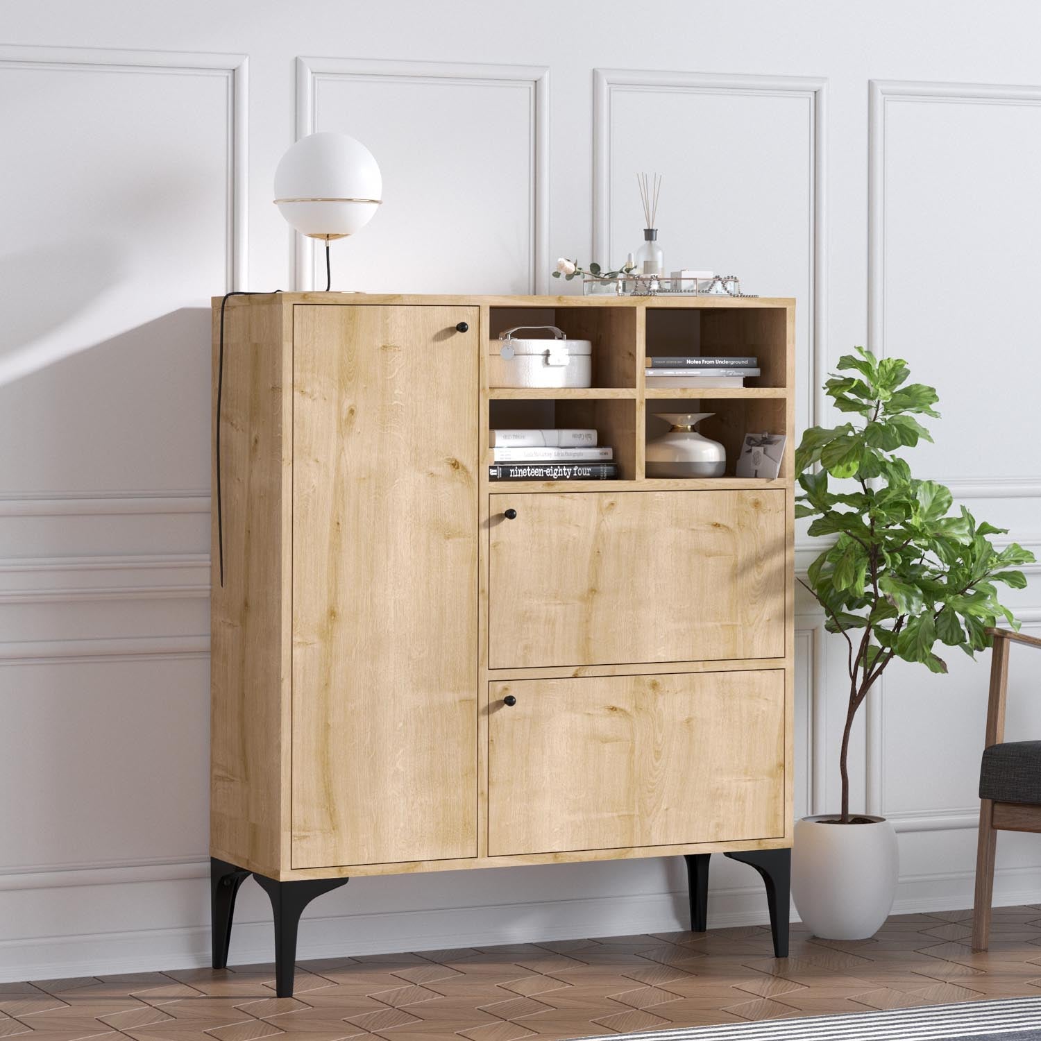 Ewa - Sapphire Oak in Saphir- Eiche präsentiert im Onlineshop von KAQTU Design AG. High-Sideboard ist von Hanah Home
