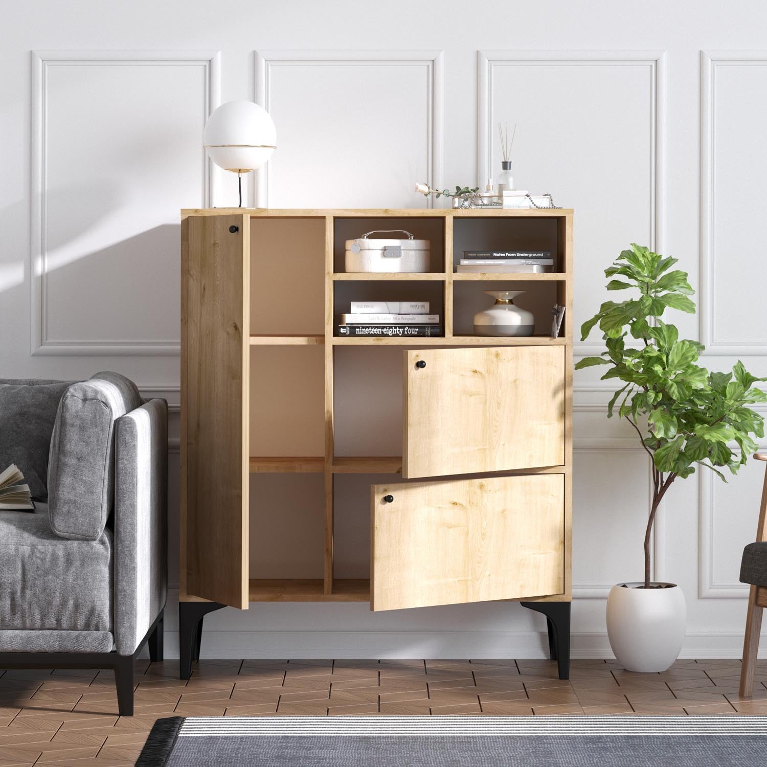 Ewa - Sapphire Oak in Saphir- Eiche präsentiert im Onlineshop von KAQTU Design AG. High-Sideboard ist von Hanah Home