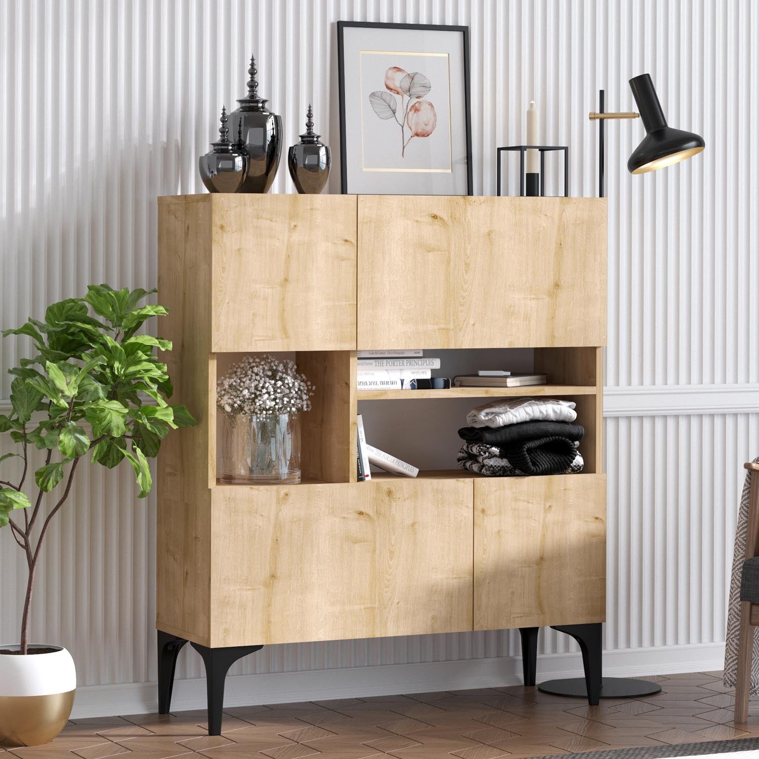 Krista - Sapphire Oak in Saphir- Eiche präsentiert im Onlineshop von KAQTU Design AG. High-Sideboard ist von Hanah Home