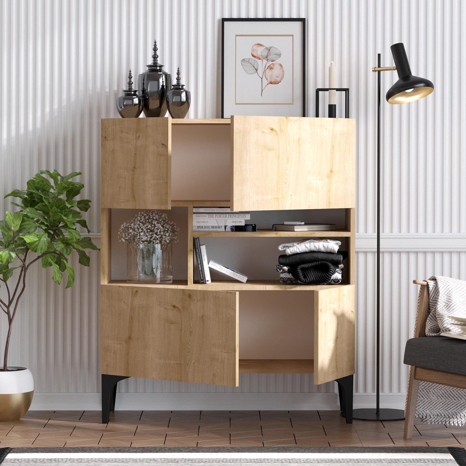 Krista - Sapphire Oak in Saphir- Eiche präsentiert im Onlineshop von KAQTU Design AG. High-Sideboard ist von Hanah Home