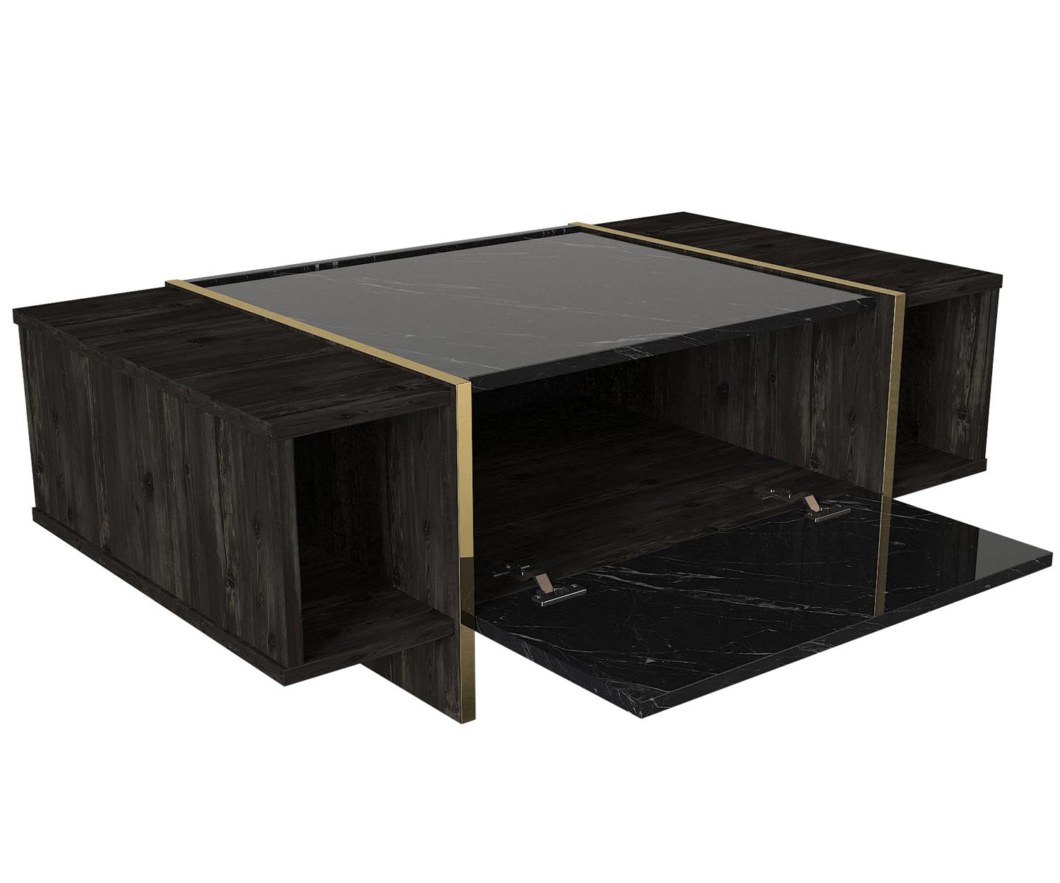 Verleihen Sie Ihrem Wohnraum mit dem Veyron TV-Möbel in Schwarz und Gold von Hanah Home einen Hauch von Luxus und Ordnung. Modernes Design trifft auf praktische Aufbewahrung.