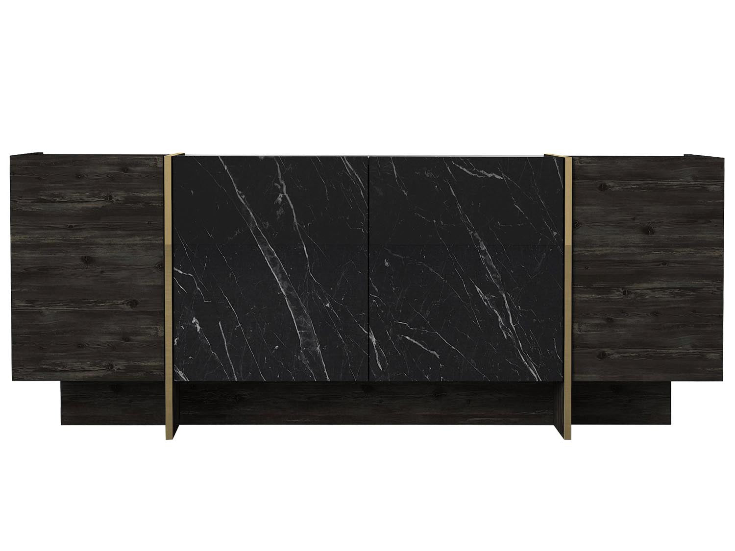 Verleihen Sie Ihrem Wohnraum mit dem Veyron TV-Möbel von Hanah Home in edlem Schwarz und Gold einen Hauch von Luxus und Stil. Perfekt organisiert und platzsparend!