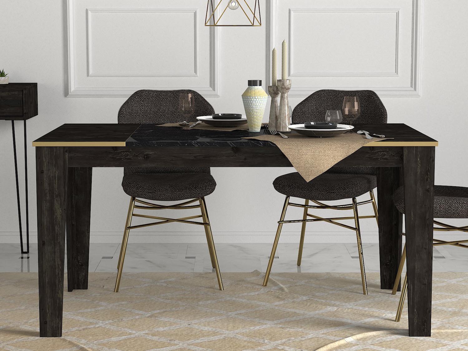 Veyron in Schwarz Gold präsentiert im Onlineshop von KAQTU Design AG. Esstisch ist von Hanah Home