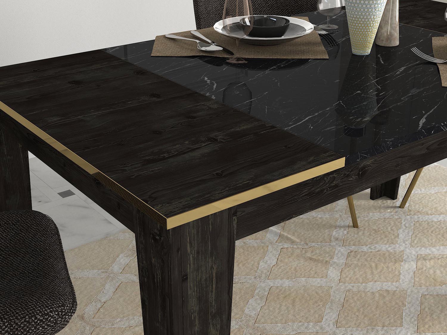 Veyron in Schwarz Gold präsentiert im Onlineshop von KAQTU Design AG. Esstisch ist von Hanah Home