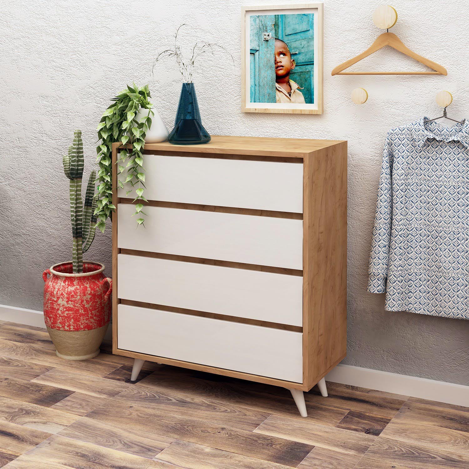 Suvera in Eiche Weiss präsentiert im Onlineshop von KAQTU Design AG. Kommode ist von Hanah Home