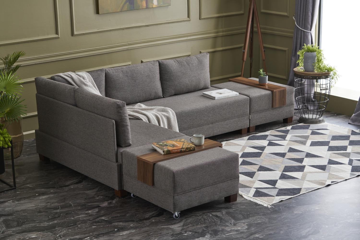 Fly Corner Sofa Bed Left - Brown in Braun präsentiert im Onlineshop von KAQTU Design AG. Bettsofa ist von Atelier Del Sofa