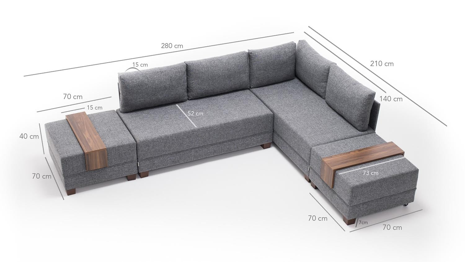 Fly Corner Sofa Bed Right- Grey in Grau präsentiert im Onlineshop von KAQTU Design AG. Bettsofa ist von Atelier Del Sofa