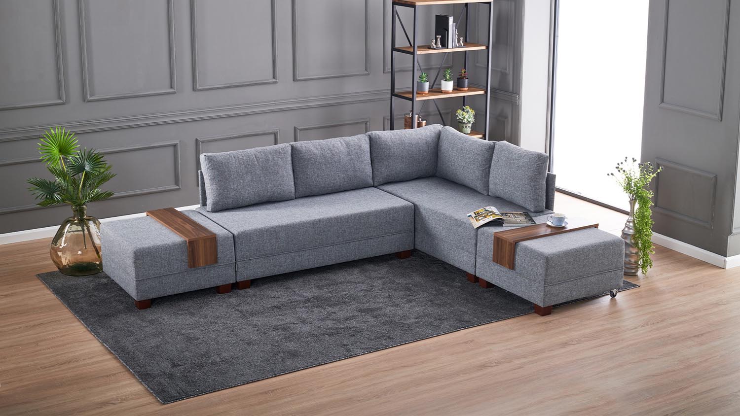 Fly Corner Sofa Bed Right- Grey in Grau präsentiert im Onlineshop von KAQTU Design AG. Bettsofa ist von Atelier Del Sofa