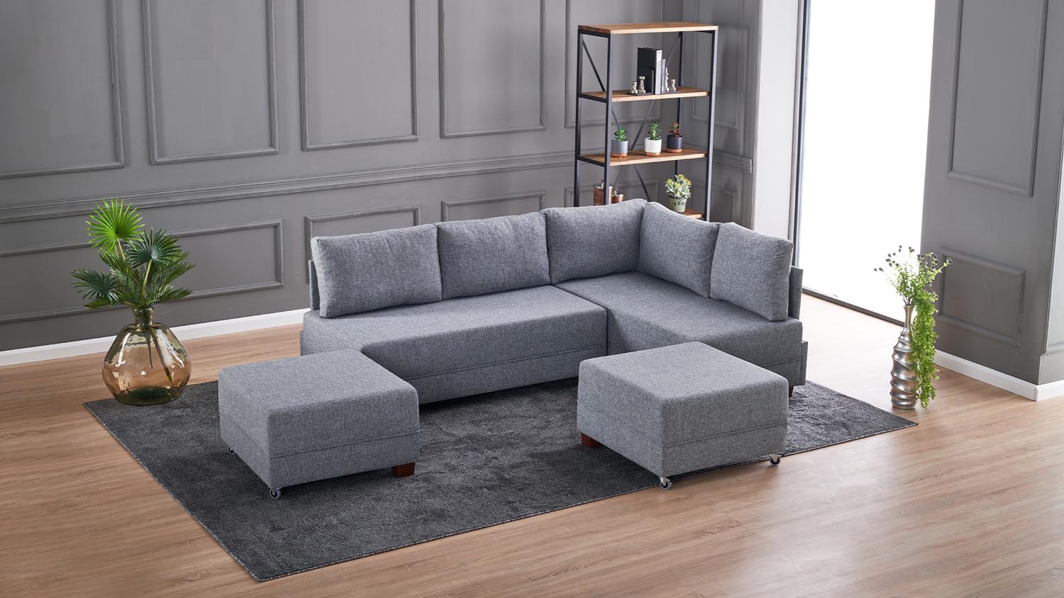 Fly Corner Sofa Bed Right- Grey in Grau präsentiert im Onlineshop von KAQTU Design AG. Bettsofa ist von Atelier Del Sofa