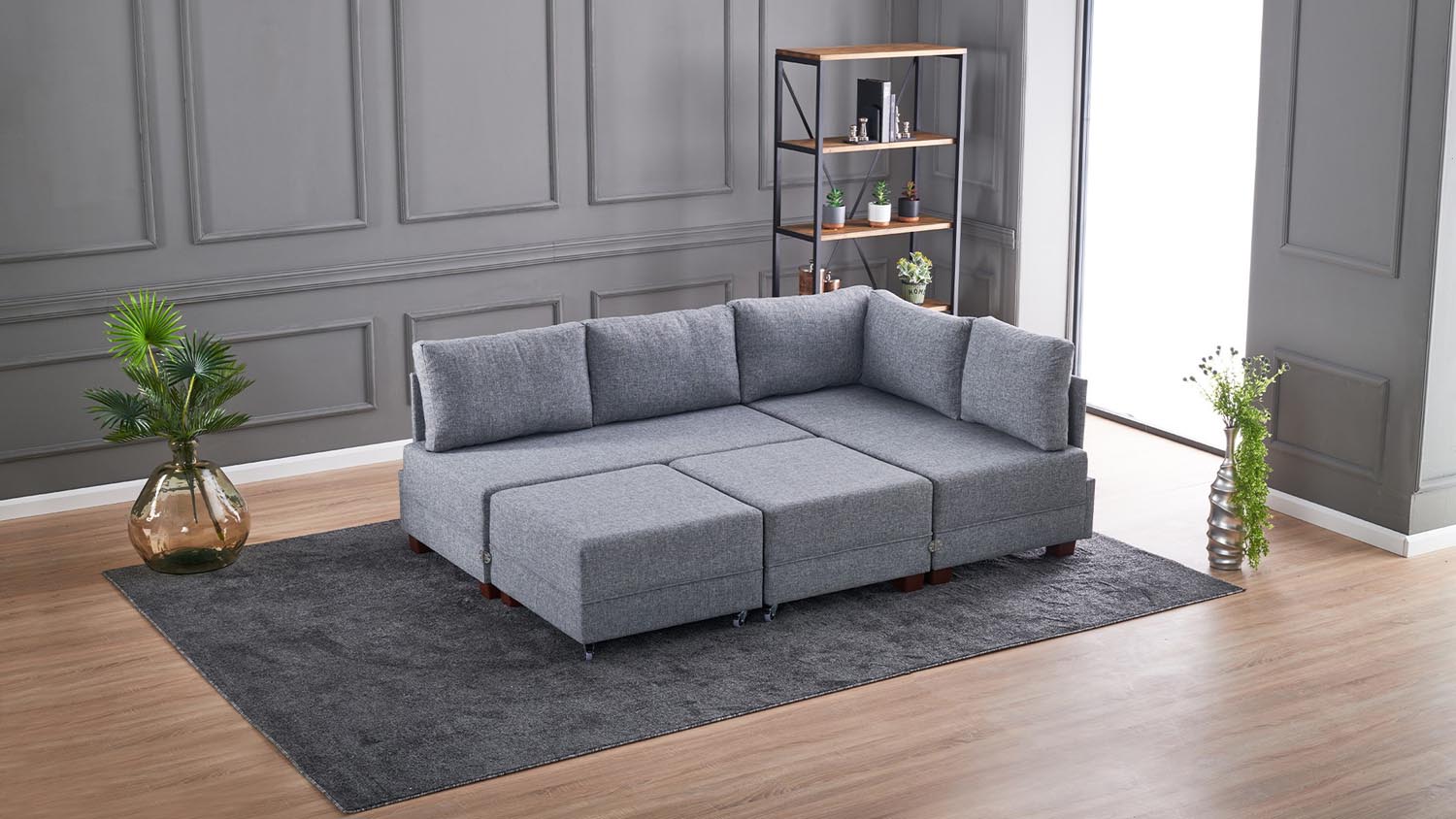 Fly Corner Sofa Bed Right- Grey in Grau präsentiert im Onlineshop von KAQTU Design AG. Bettsofa ist von Atelier Del Sofa