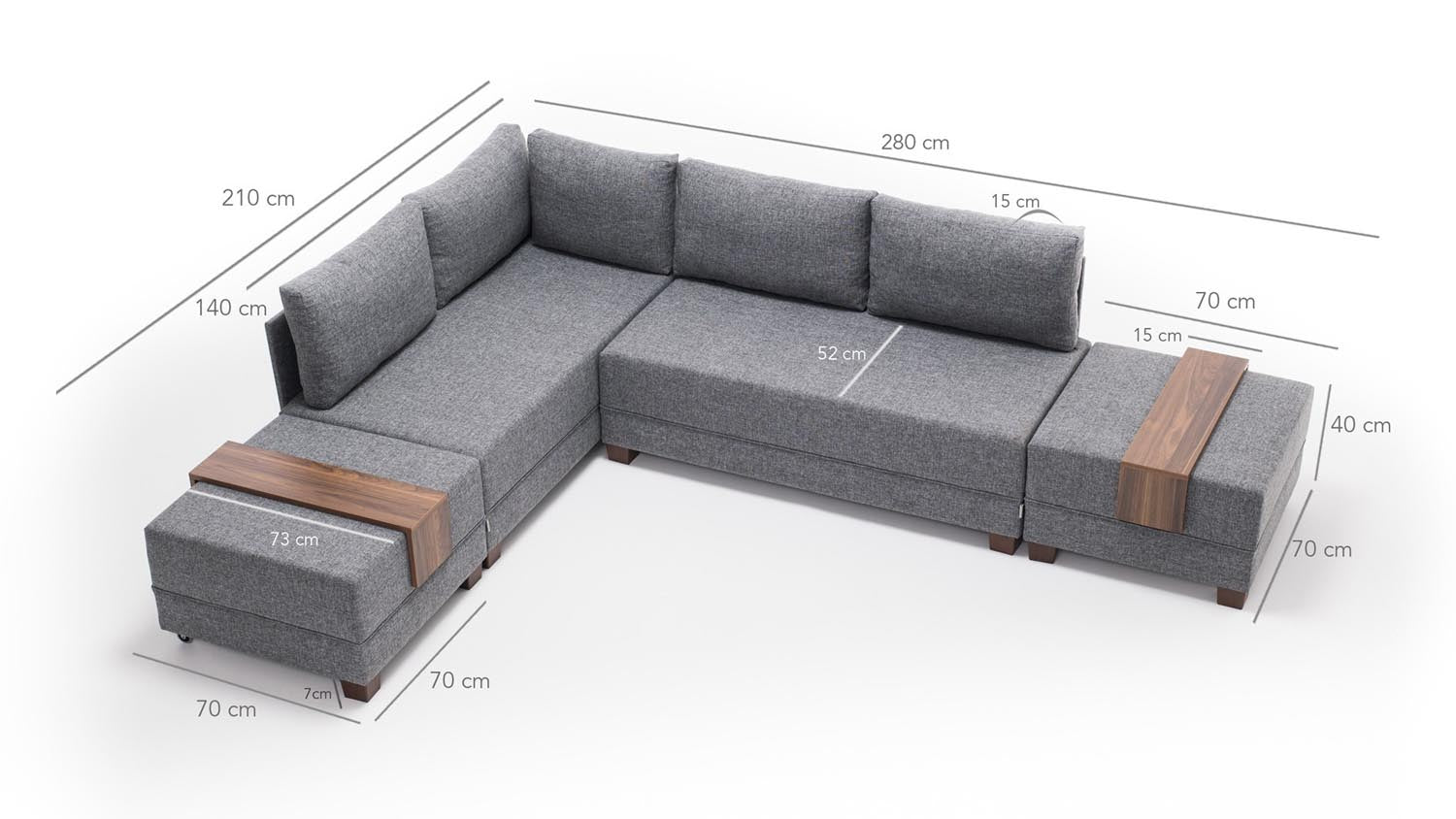 Fly Corner Sofa Bed Left - Grey in Grau präsentiert im Onlineshop von KAQTU Design AG. Bettsofa ist von Atelier Del Sofa